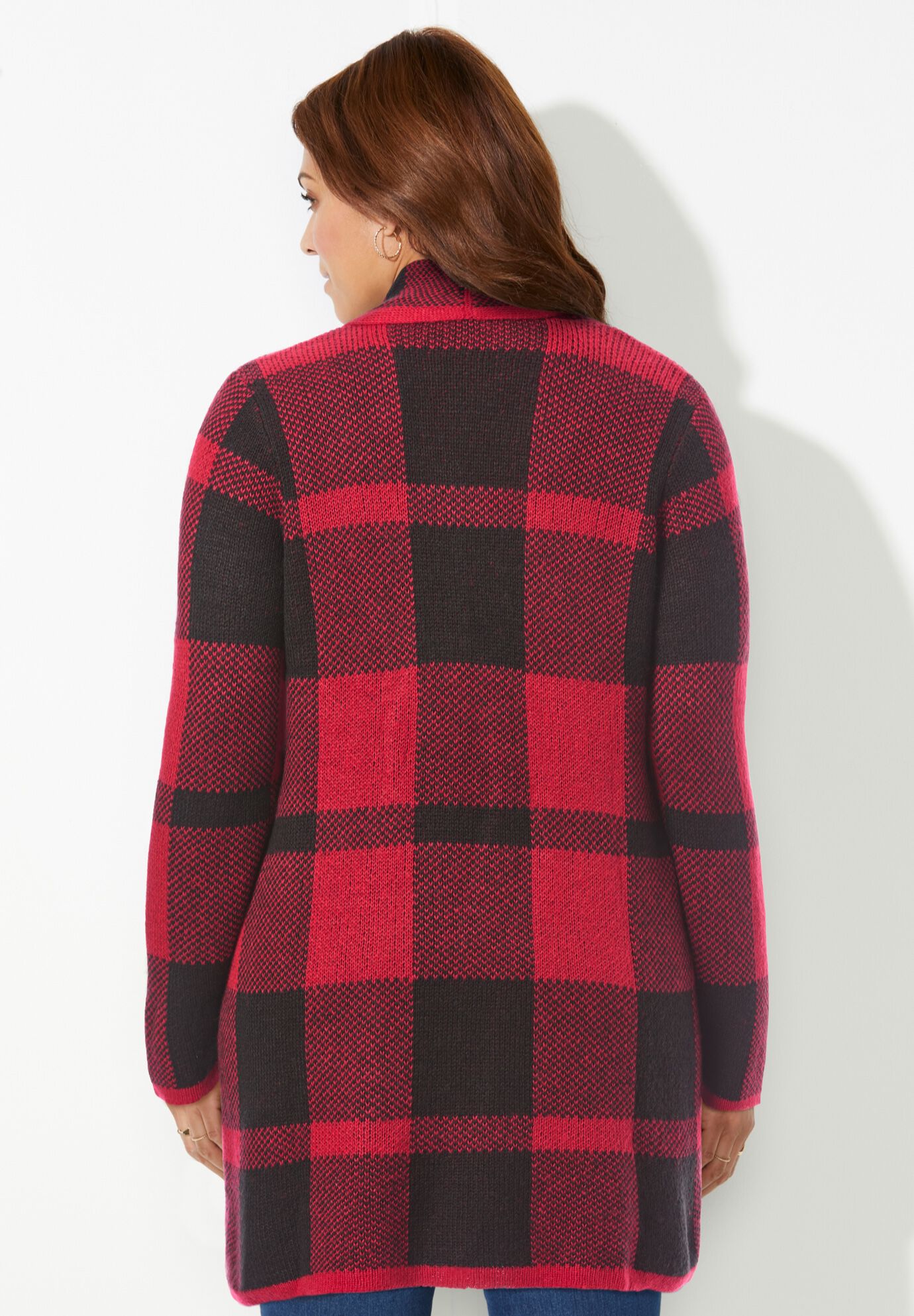 Country Village Sweater Cardigan, RED BLACK BUFFALO PLAID, alternate image number 2