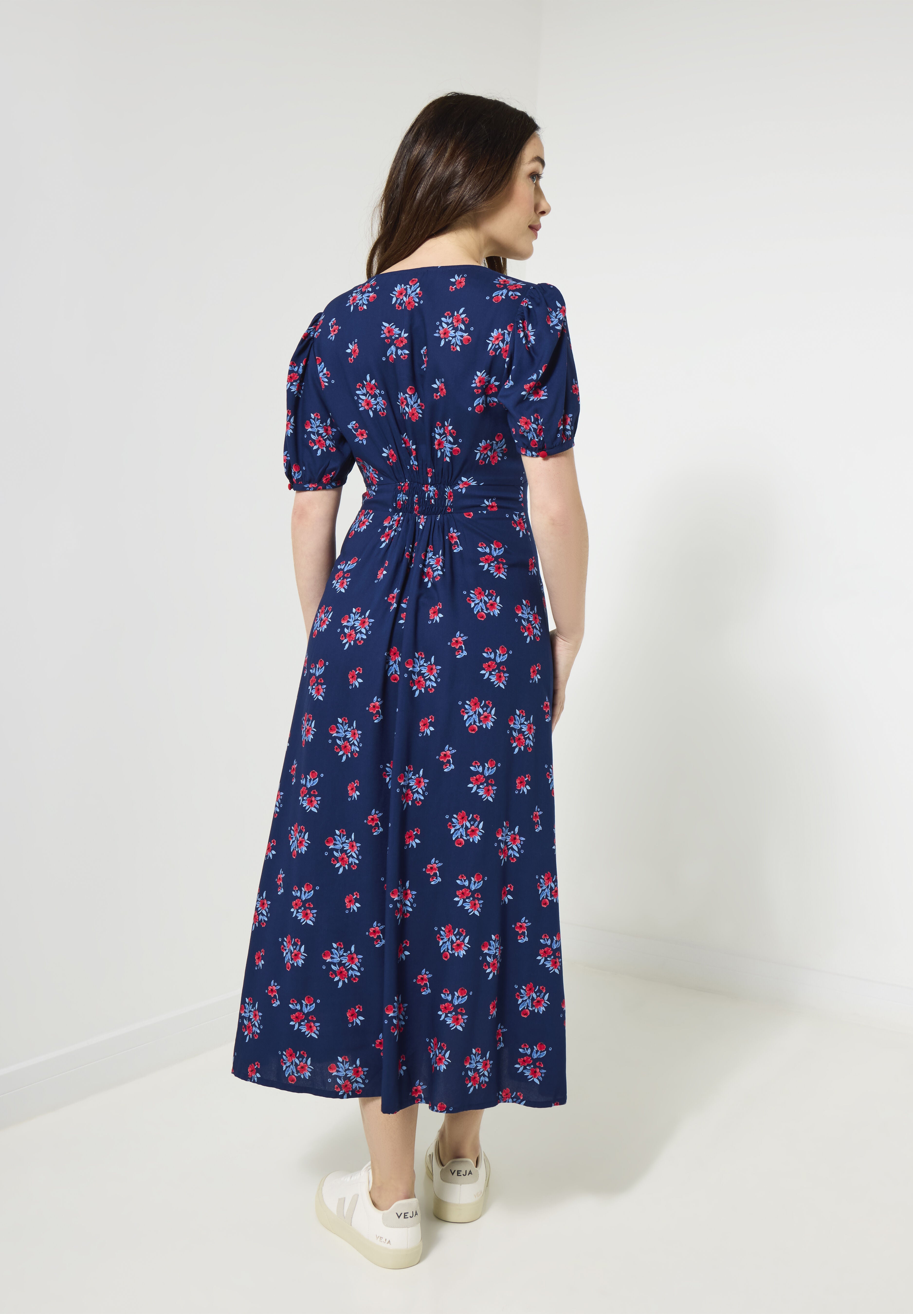 Tea Midi Dress, NAVY DAINTY BLOOM, on-hover image number 1