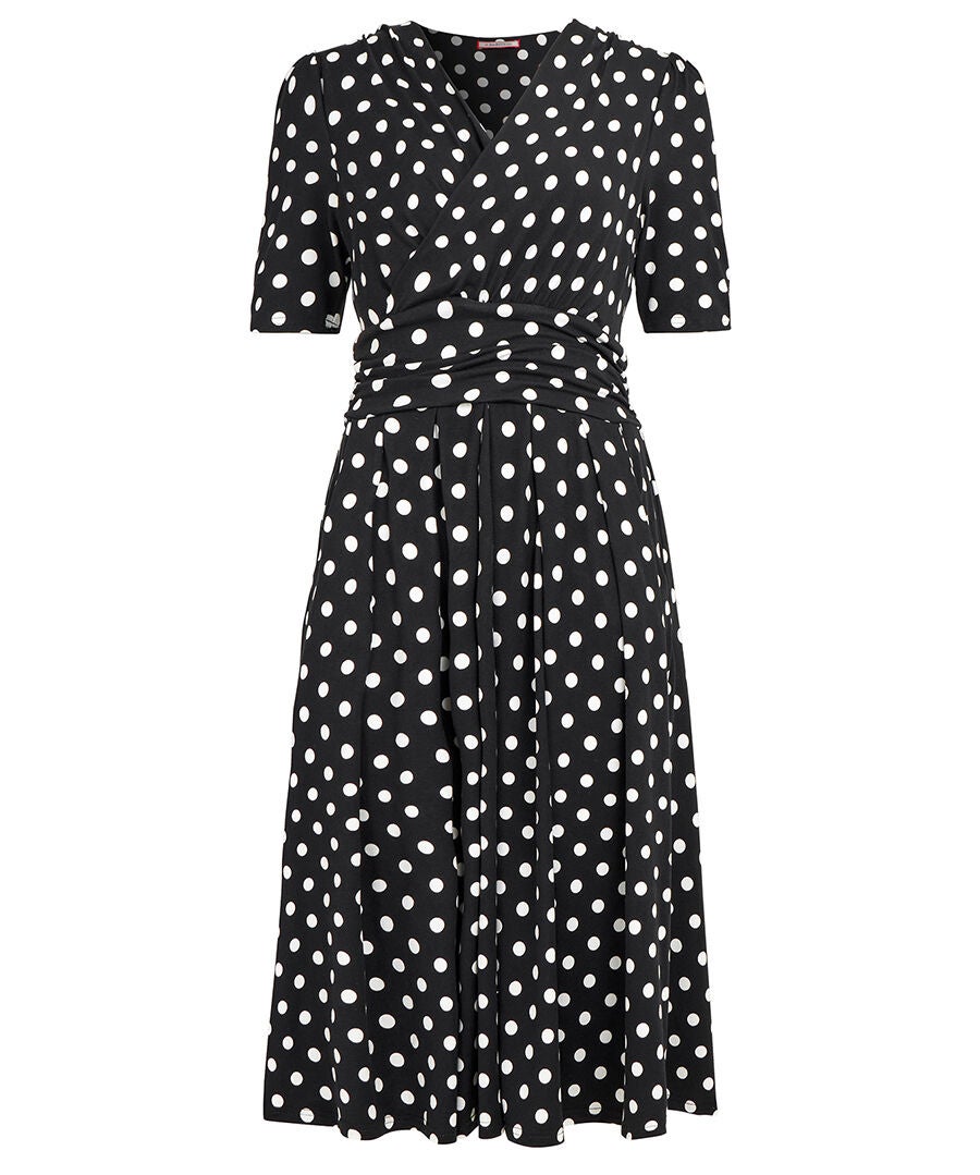 Stretch Knit Wrap Midi Dress, WHITE POLKA DOT, alternate image number 3
