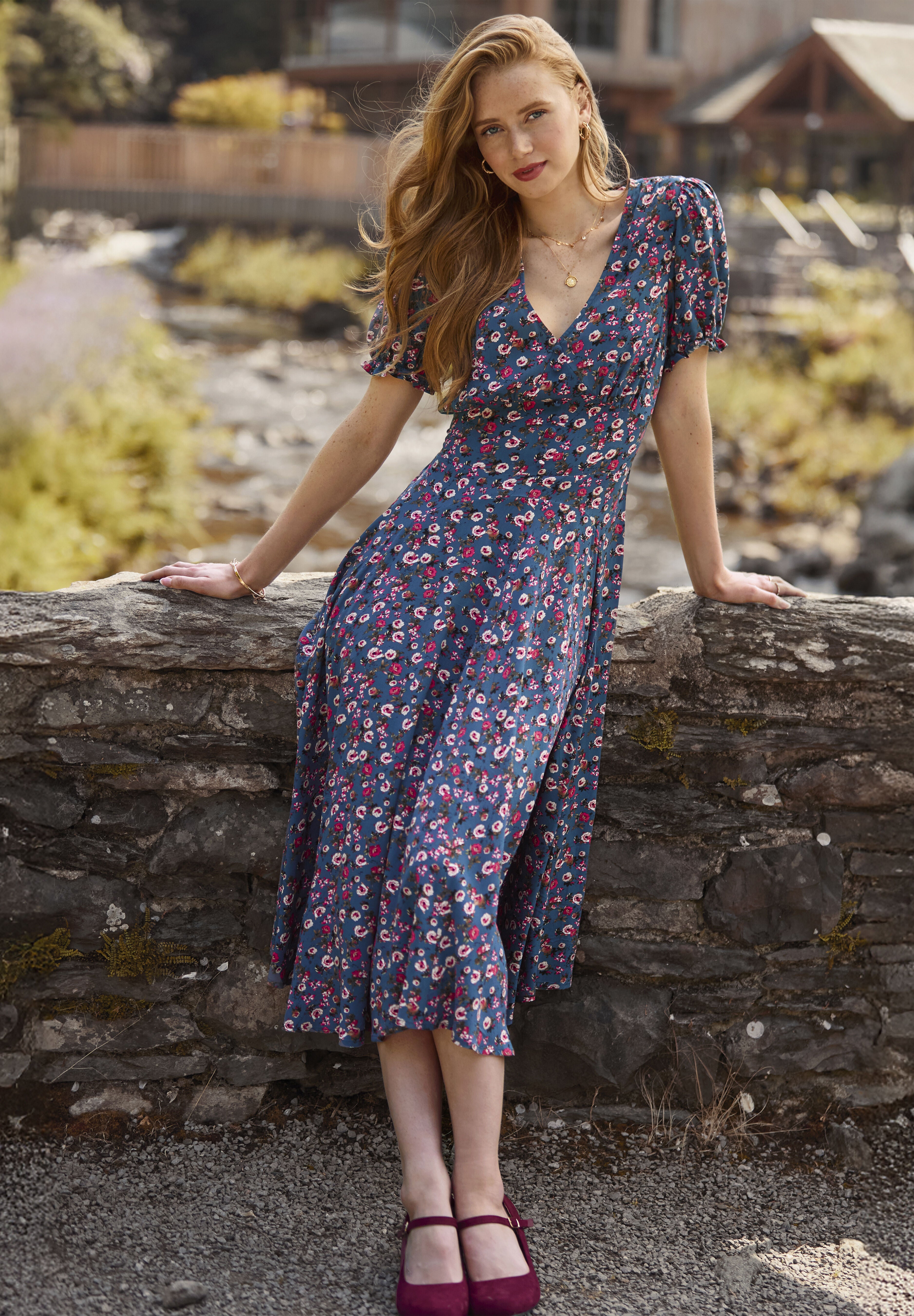 Short Sleeve Tea Dress, DUSTY DITSY ROSE, alternate image number 5