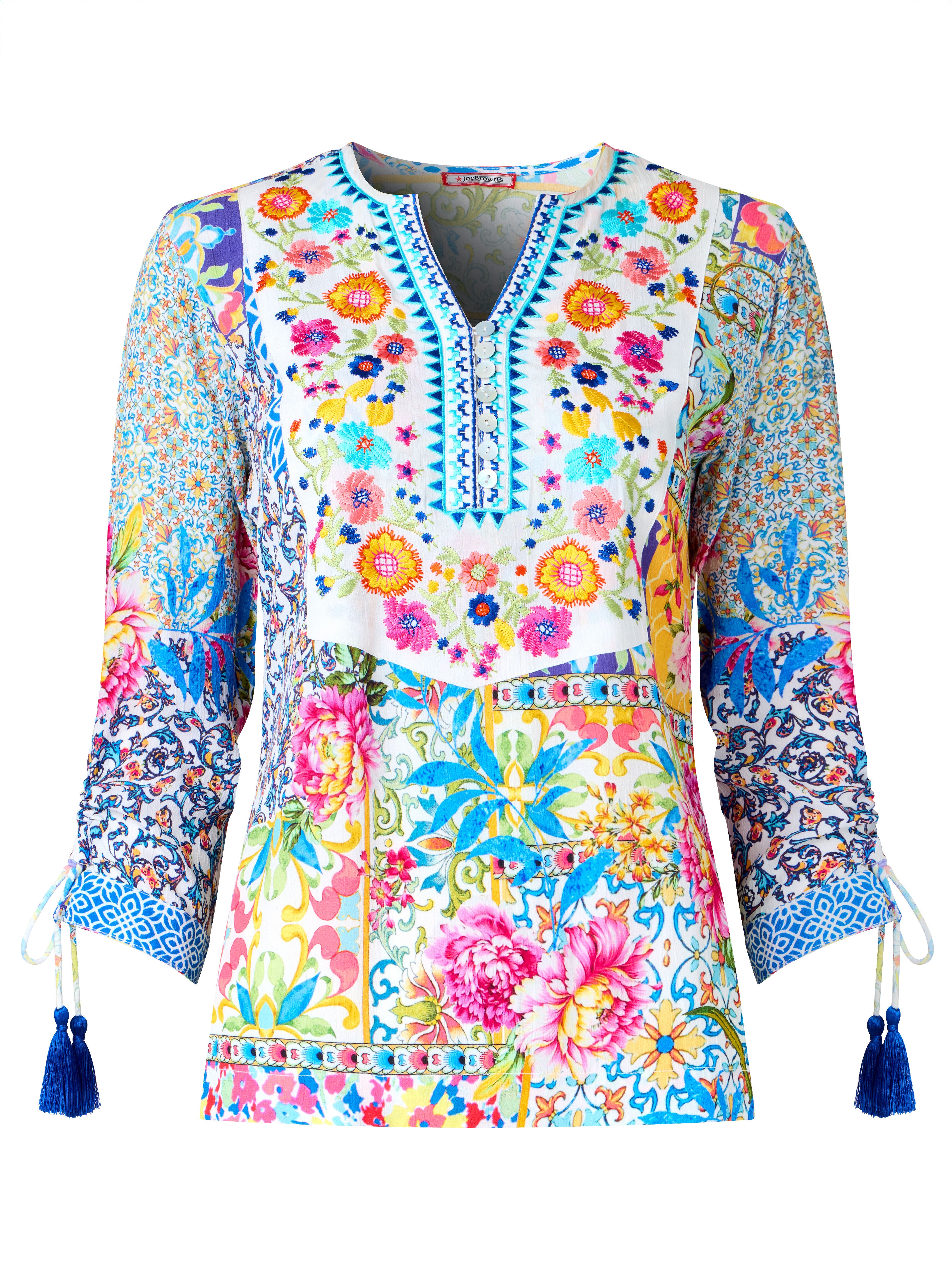 Notch Neck Boho Blouse, MULTI FLORAL GEO, alternate image number 4