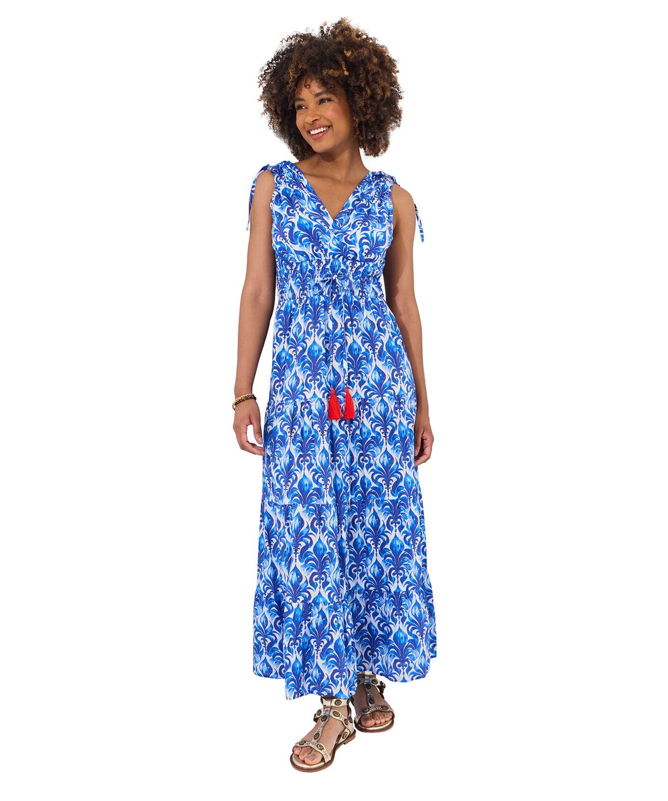 Faux Wrap Cotton Maxi Dress, BLUE SCROLL MEDALLION, alternate image number 5