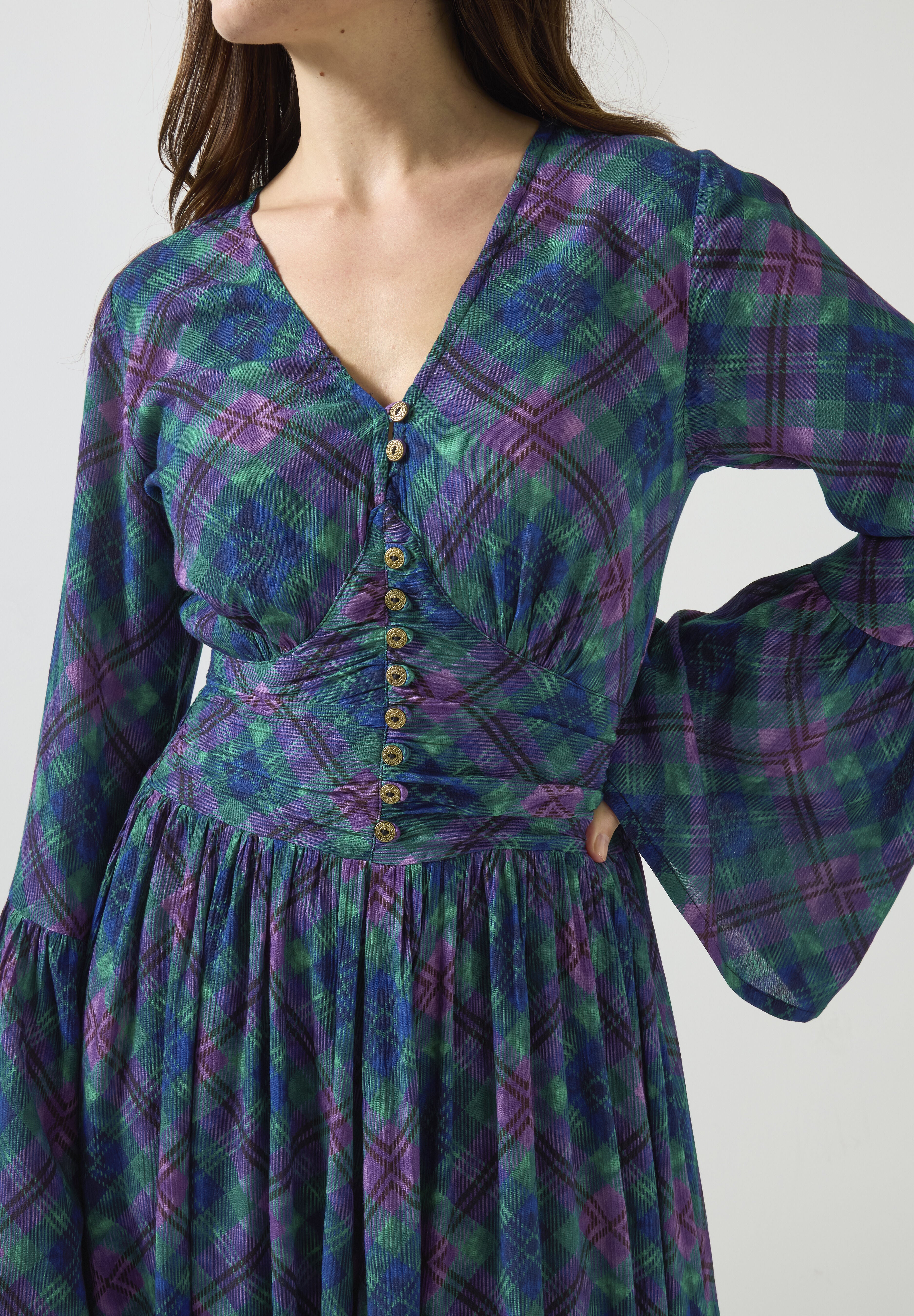 Peasant Maxi Dress, BIAS AUTUMN PLAID, on-hover image number 1