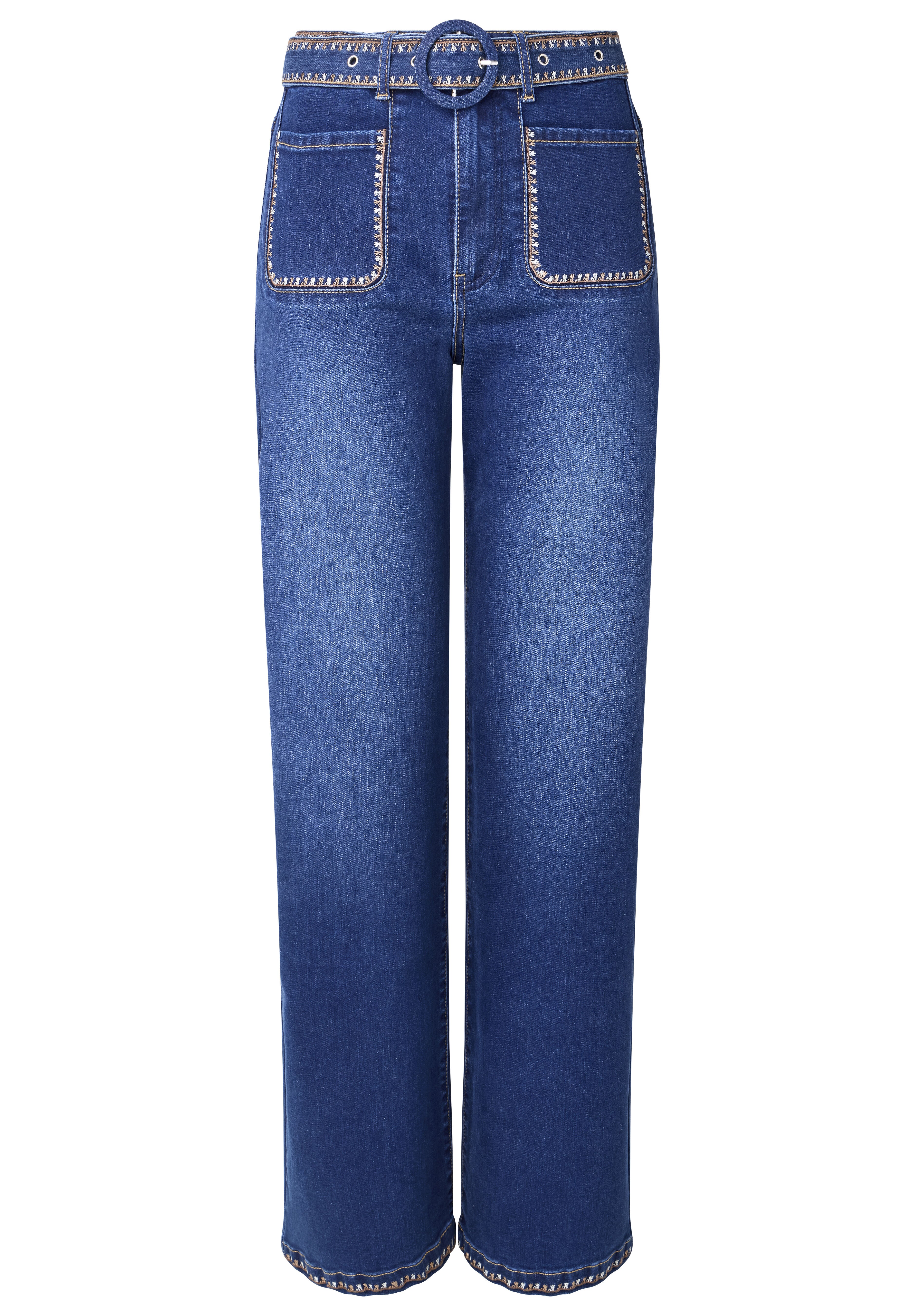 Embroidered Wide Leg Jeans, DARK BLUE EMBROIDERY, alternate image number 3
