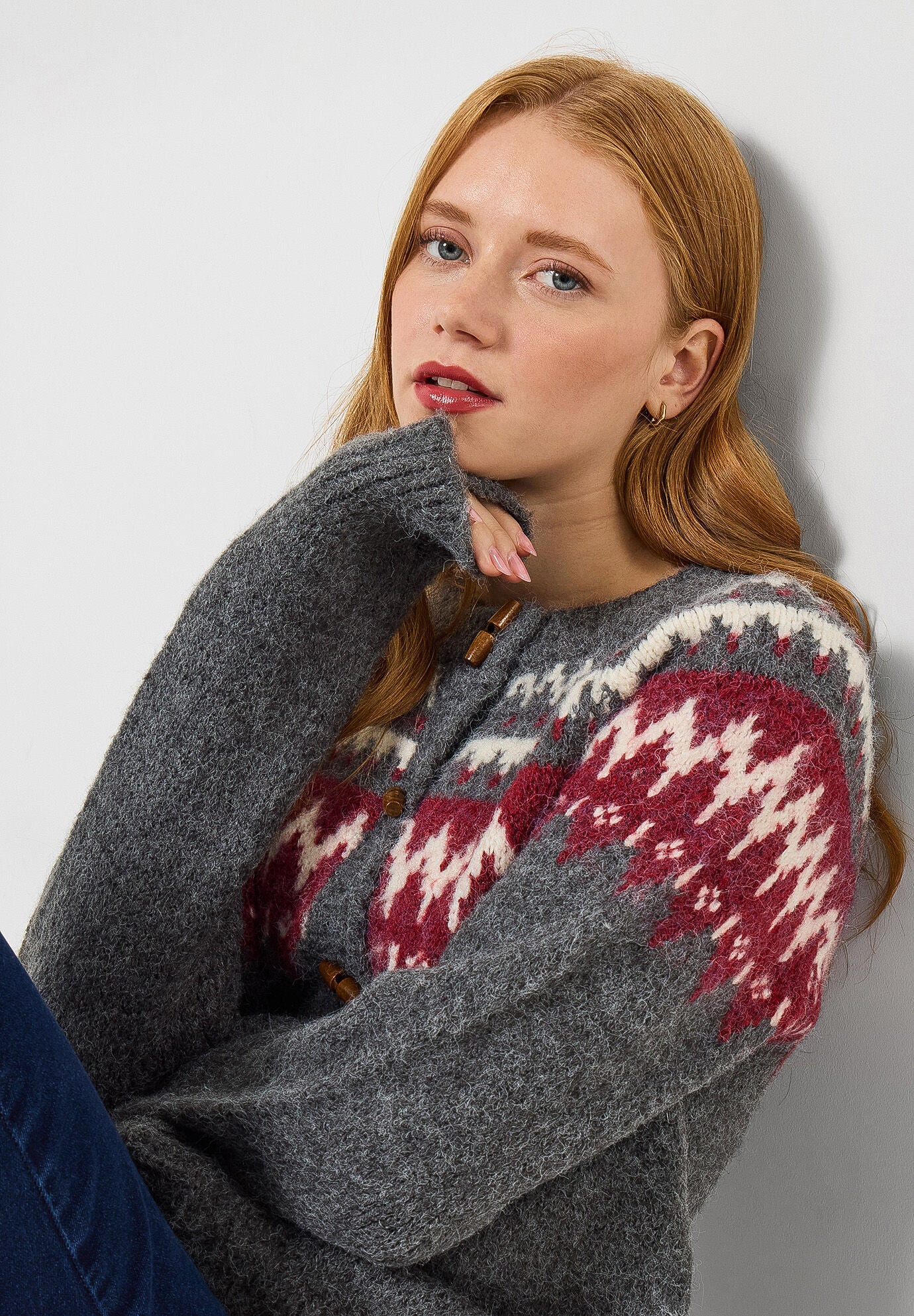 Fair Isle Button-Front Cardigan, CHARCOAL FAIRISLE, alternate image number 4