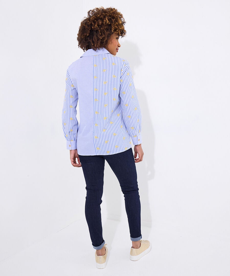 Embroidered Cotton Shirt, STRIPED FLORAL EMBROIDERY, alternate image number 2