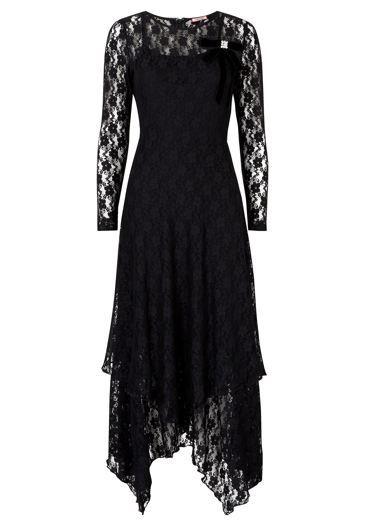 Stretch Lace Hanky Hem Maxi Dress, BLACK, alternate image number 3