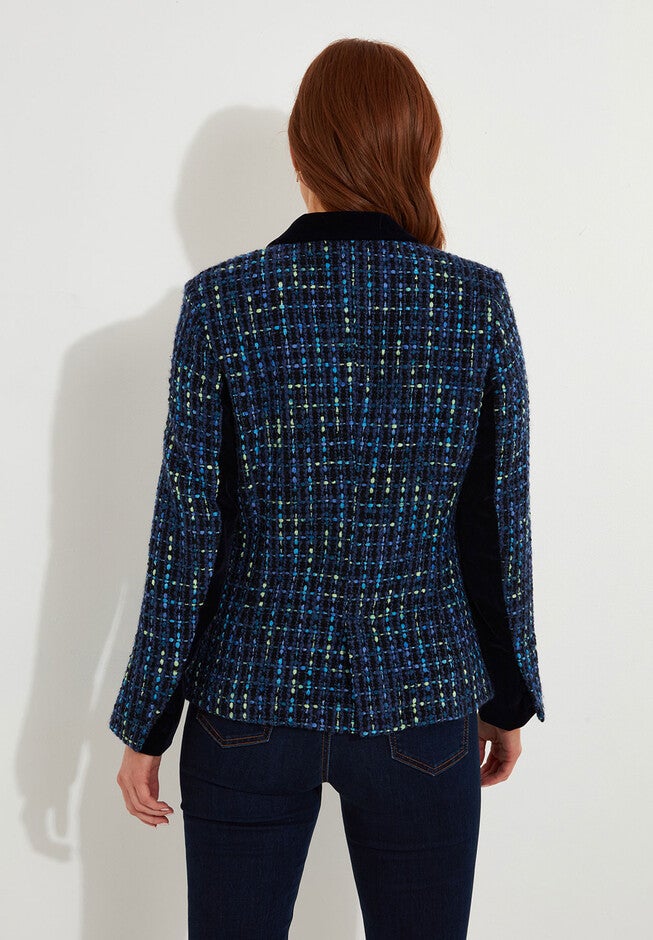Single Breasted Tweed Blazer, NAVY TWEED, on-hover image number 1