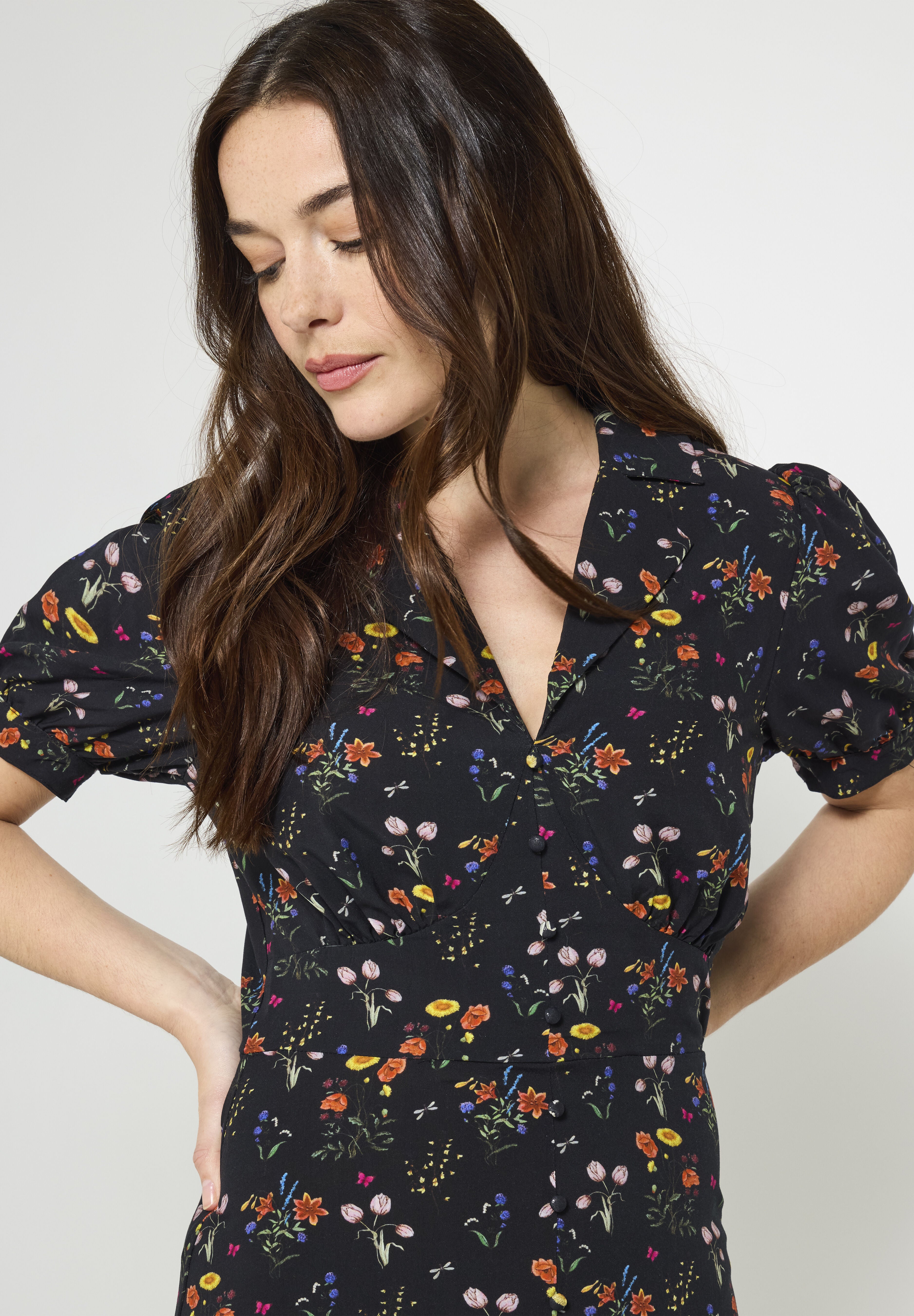 Vintage Midi Dress, BLACK MINI GARDEN, alternate image number 2