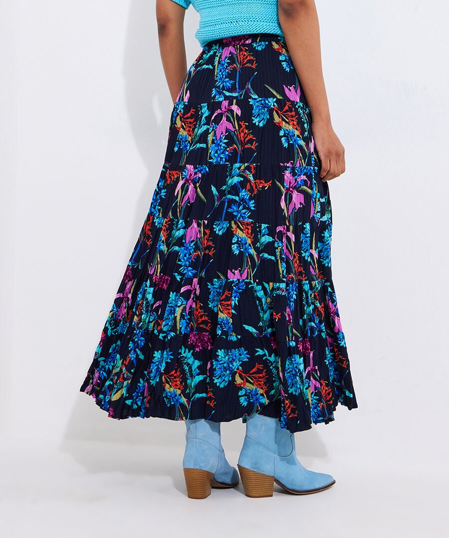 Boho Tiered Maxi Skirt, FLORAL TROPICAL, alternate image number 3