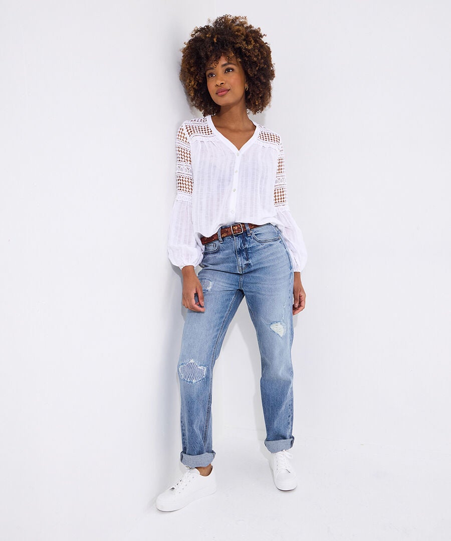 Distressed Mom Jeans, LIGHT BLUE, alternate image number 4