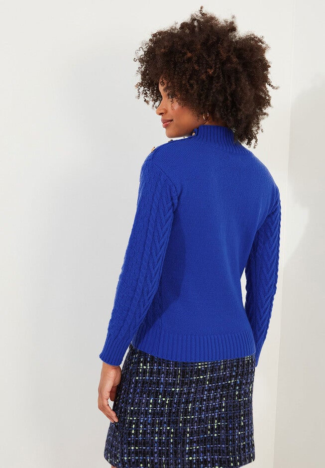 Turtleneck Cable Sweater, COBALT BLUE, on-hover image number 1