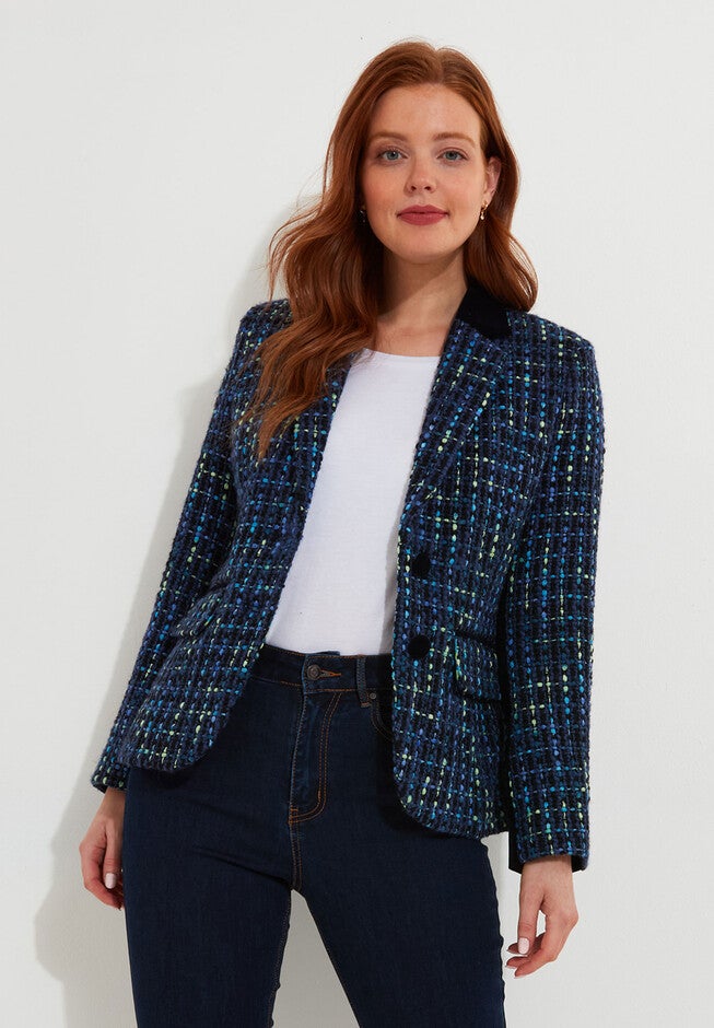 Single Breasted Tweed Blazer, NAVY TWEED, alternate image number 3