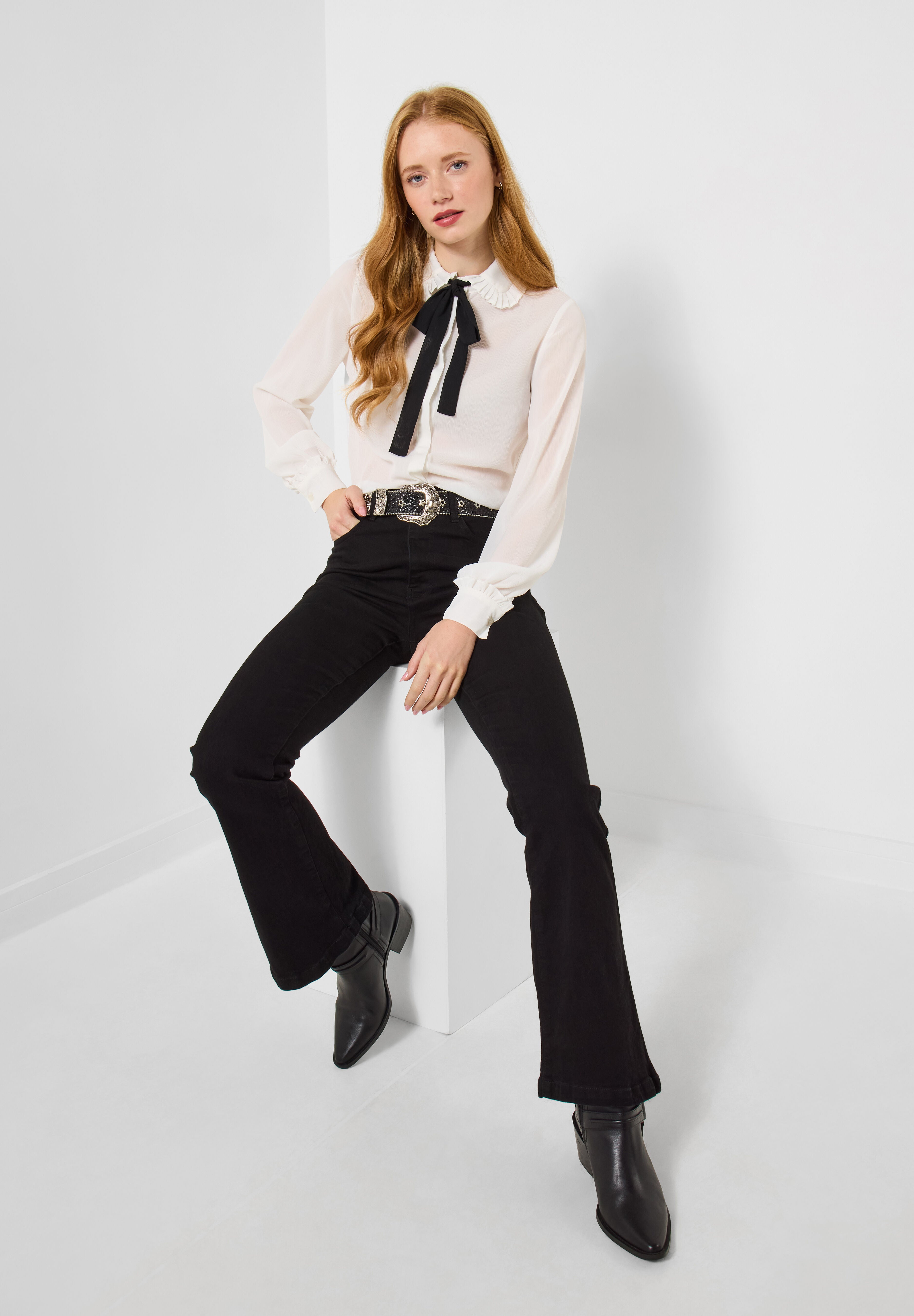 Tie Neck Blouse, WHITE, alternate image number 5