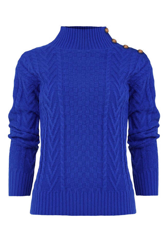 Turtleneck Cable Sweater, COBALT BLUE, alternate image number 2