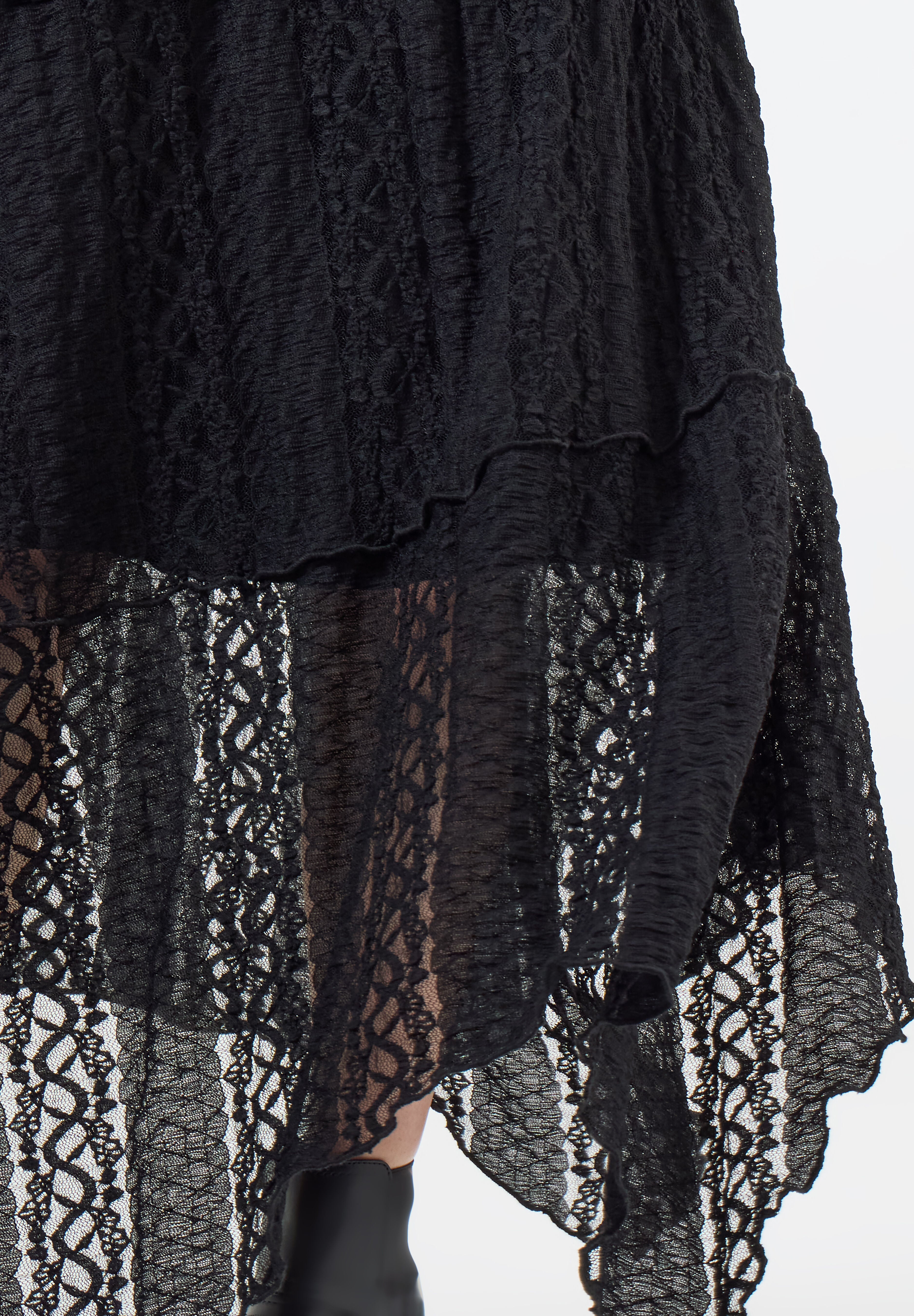 Stretch Lace Hanky Hem Maxi Skirt, BLACK, alternate image number 3