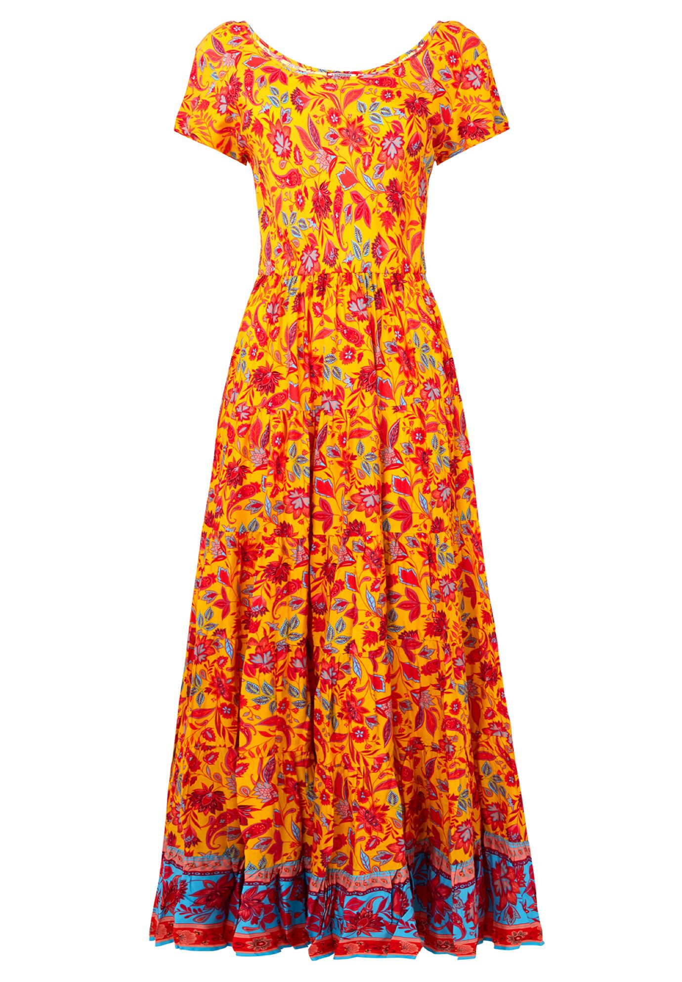 Short Sleeve Flowy Maxi Dress, GOLDEN BLOOM, alternate image number 2