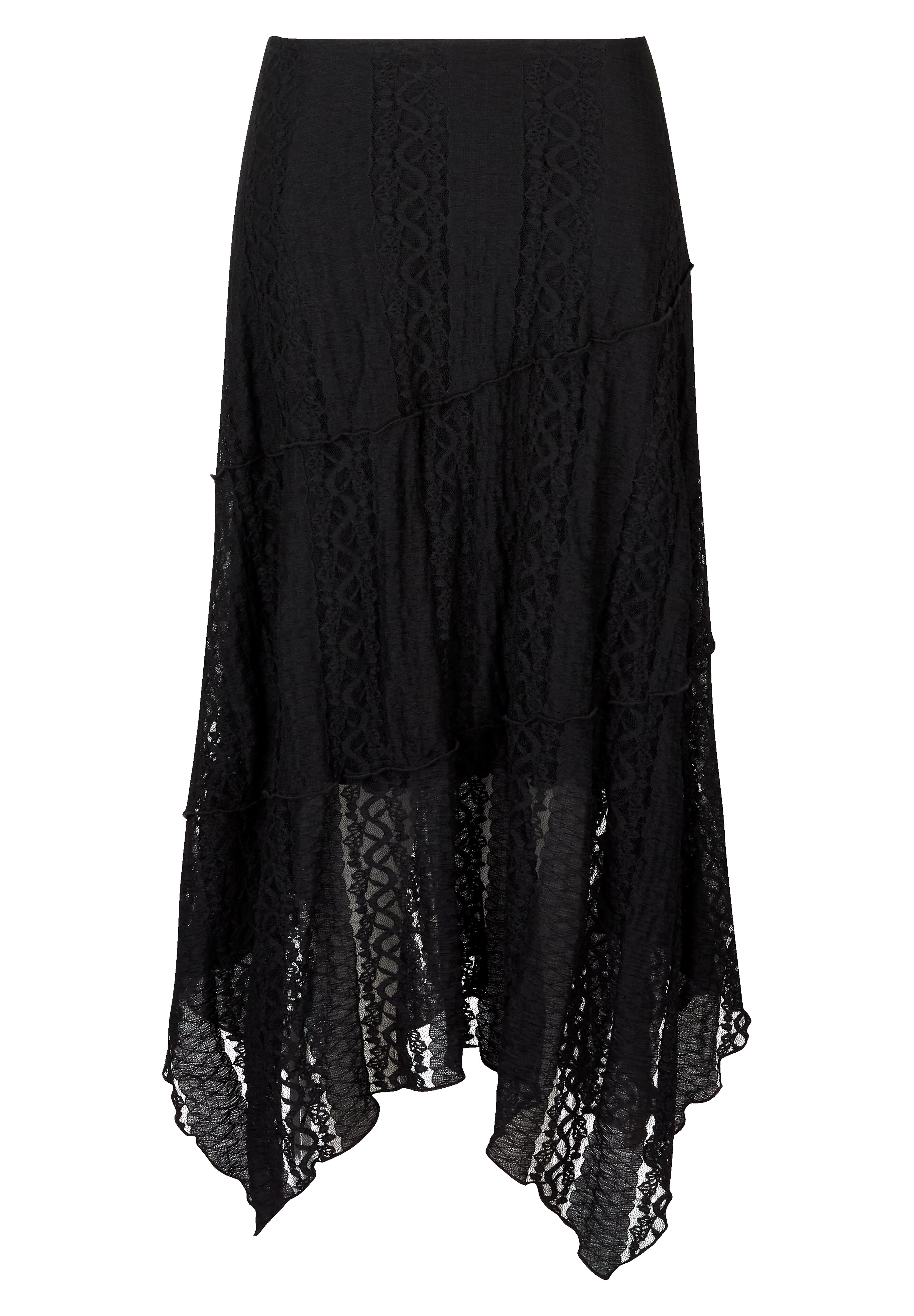 Stretch Lace Hanky Hem Maxi Skirt, BLACK, alternate image number 4