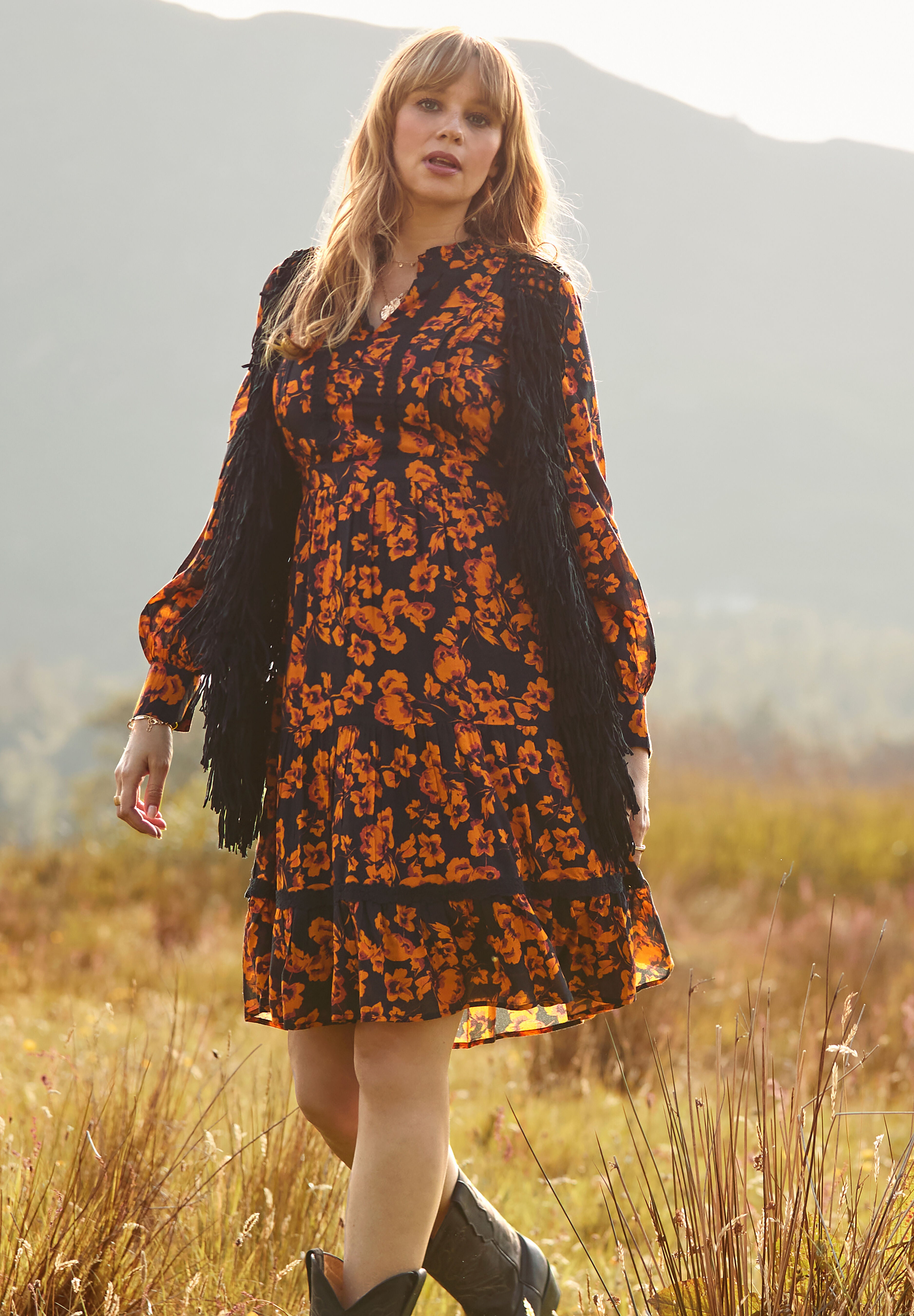 Georgette Peasant Dress, MARIGOLD PETALS, alternate image number 6