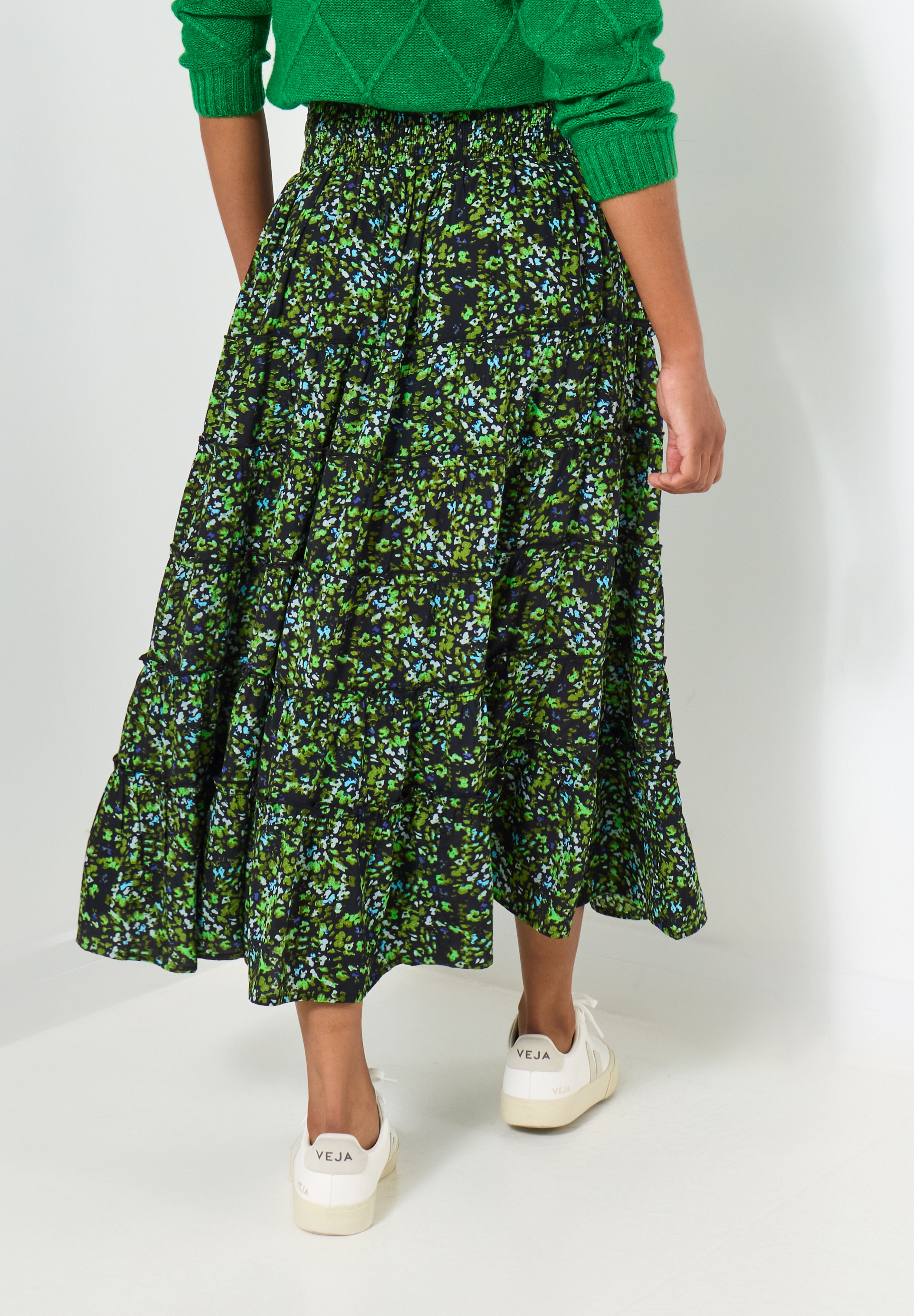 Tiered Maxi Skirt, GREEN DITSY GARDEN, alternate image number 3