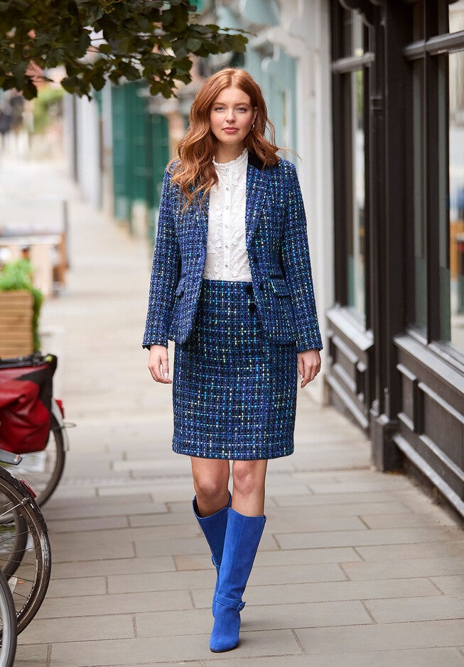 Tweed Pencil Skirt, NAVY TWEED, alternate image number 4