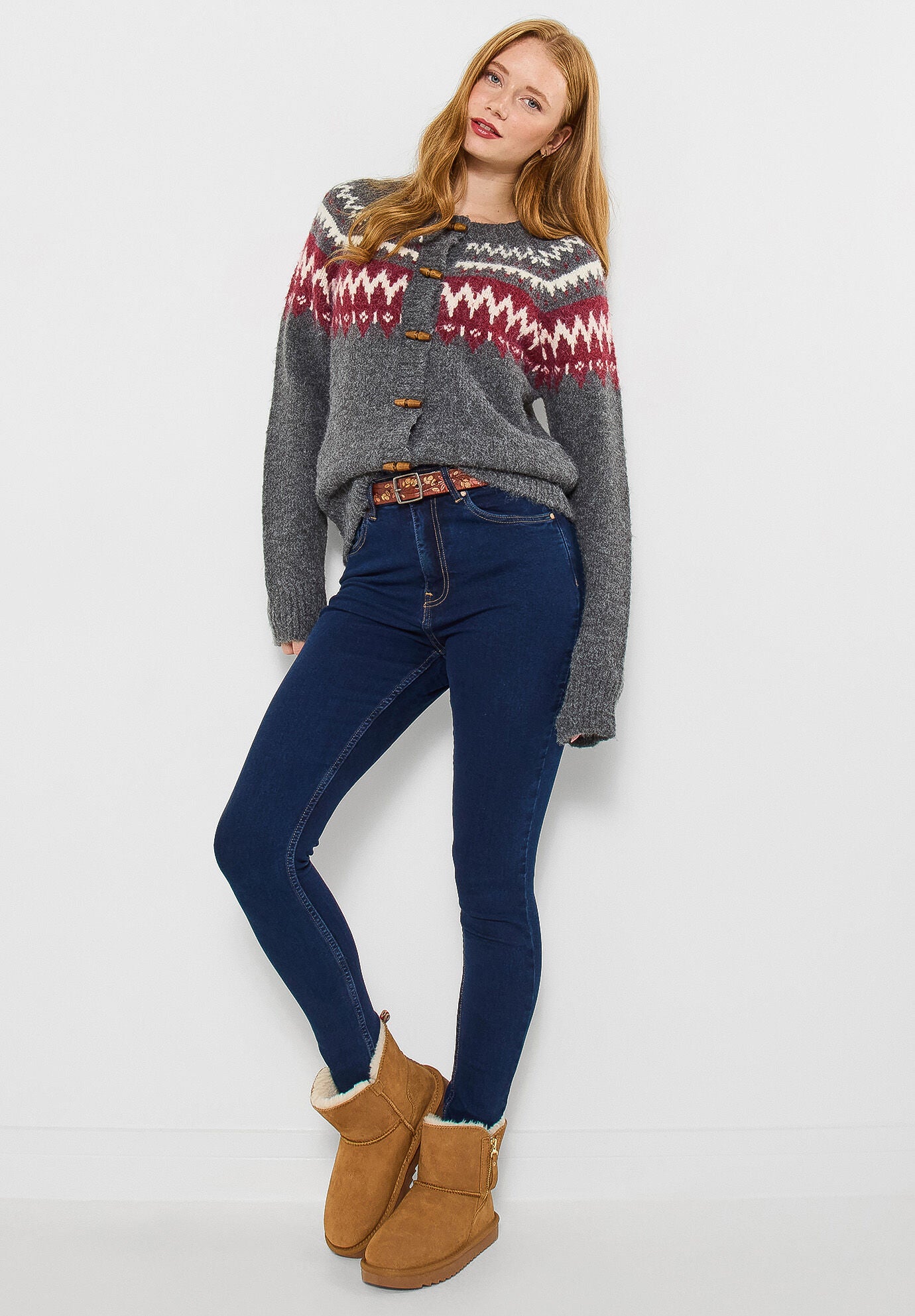 Fair Isle Button-Front Cardigan, CHARCOAL FAIRISLE, hi-res image number 0