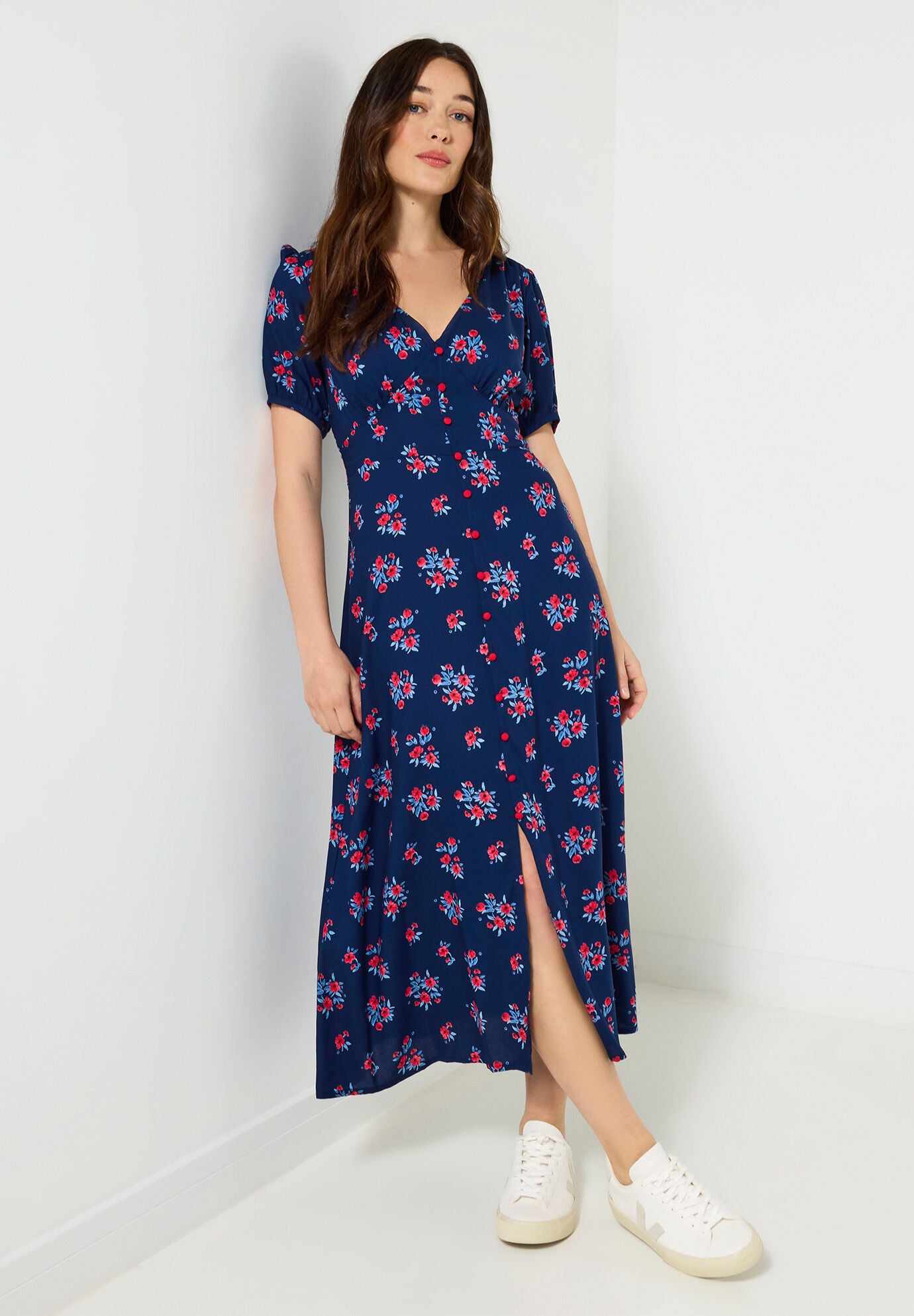 Tea Midi Dress, NAVY DAINTY BLOOM, hi-res image number 0