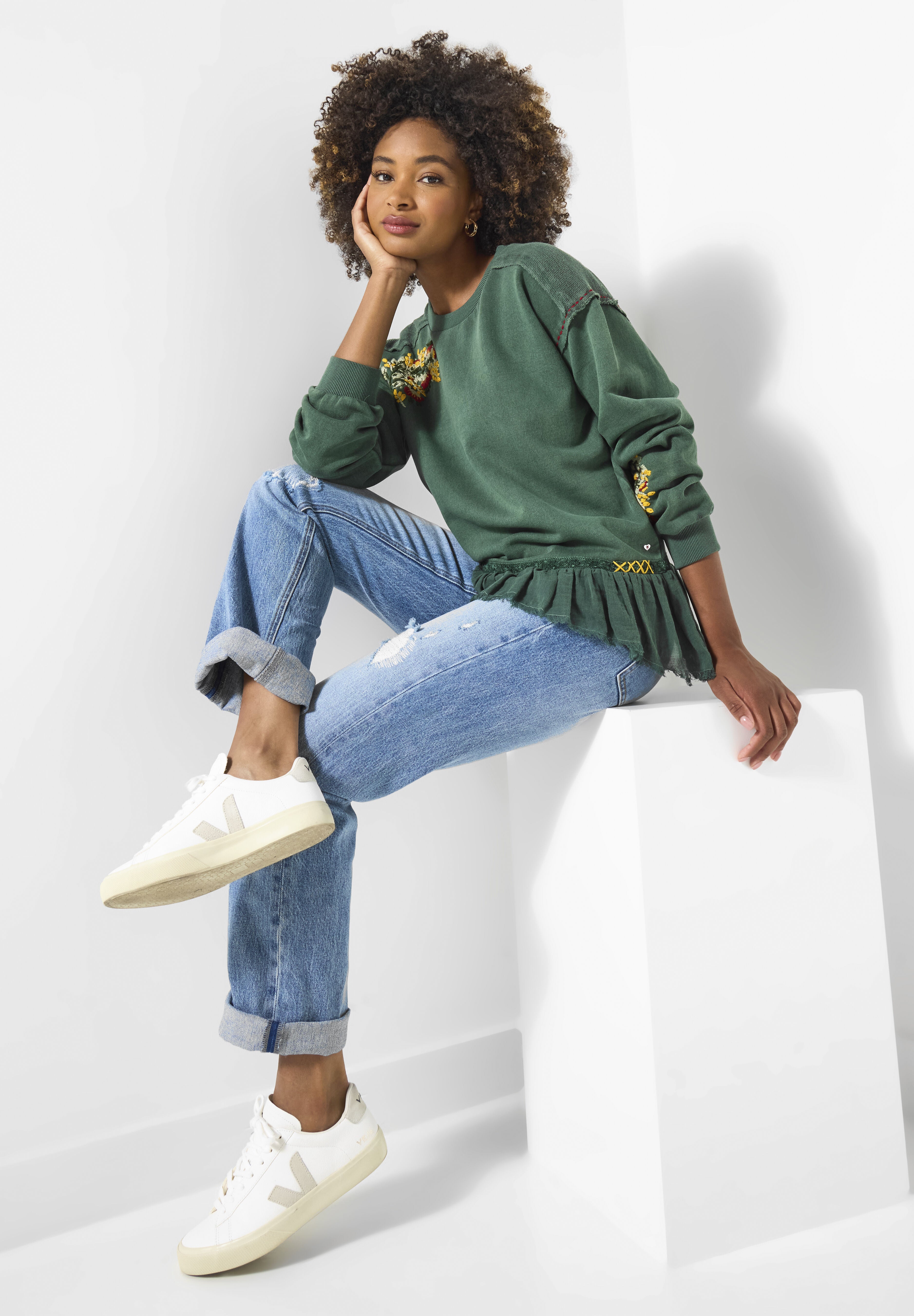 Peplum Sweatshirt, GREEN GARDEN EMBROIDERY, alternate image number 4