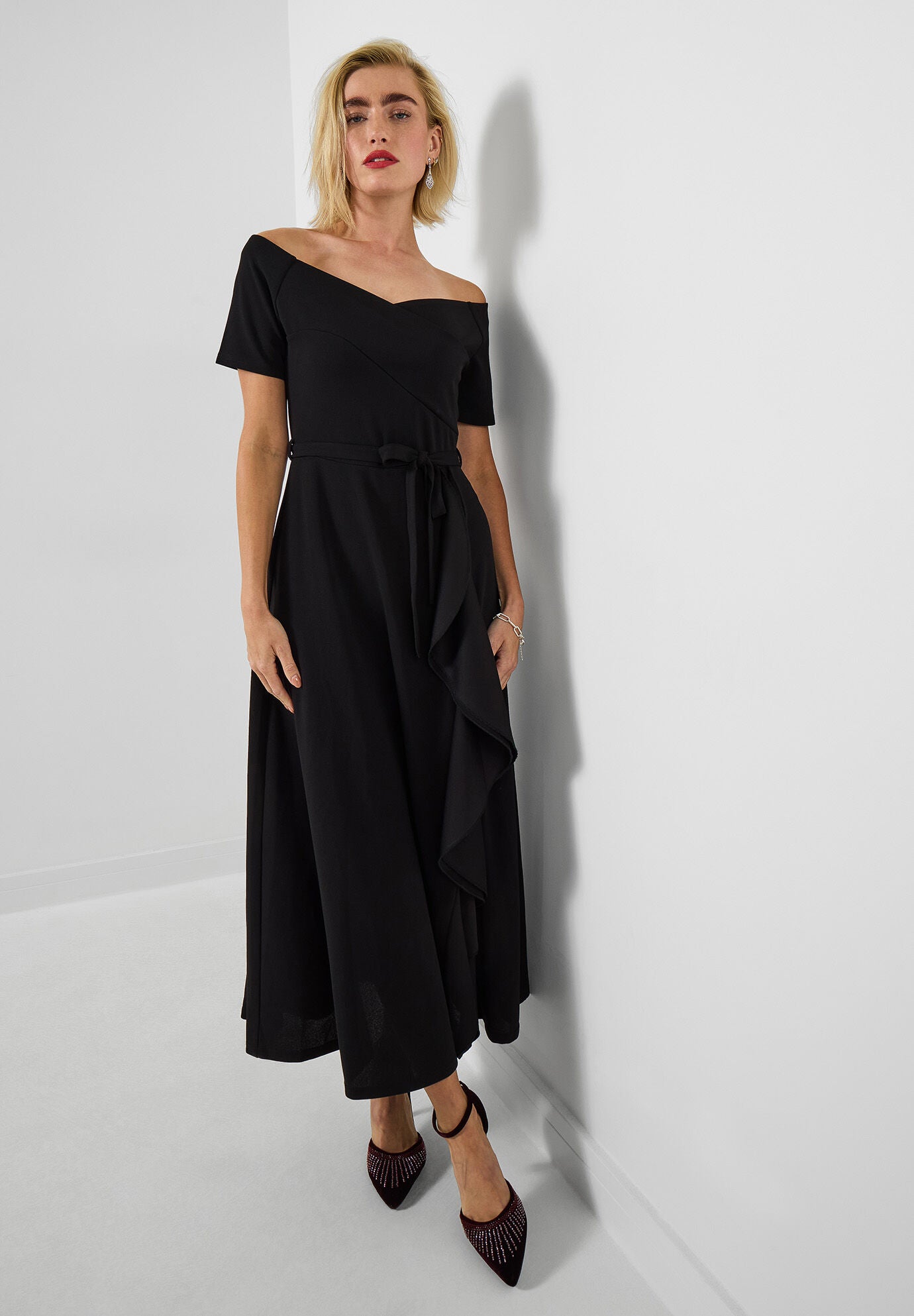 Off The Shoulder Maxi Dress, BLACK, on-hover image number 1