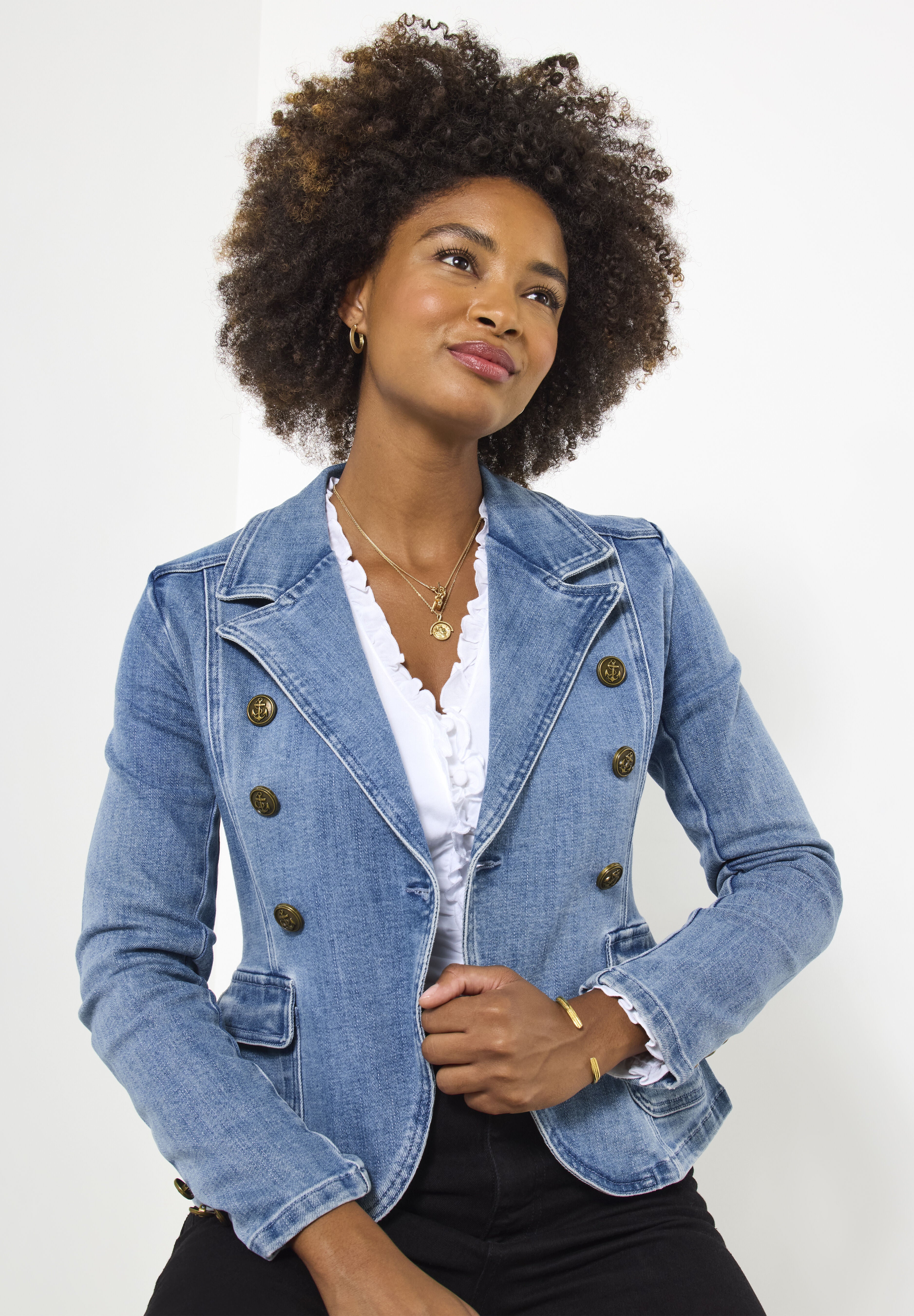 Double Breasted Denim Blazer