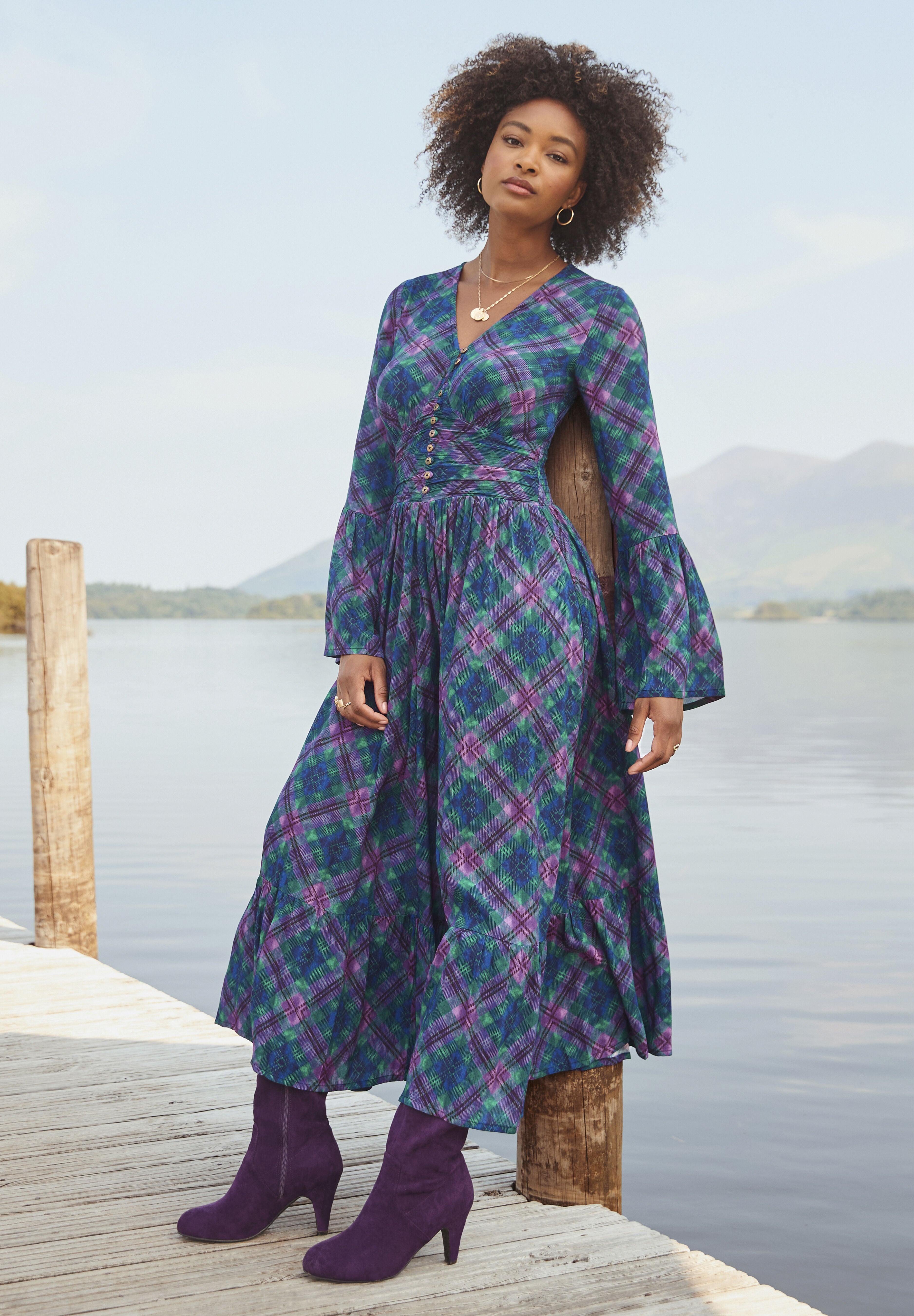 Peasant Maxi Dress, BIAS AUTUMN PLAID, alternate image number 5