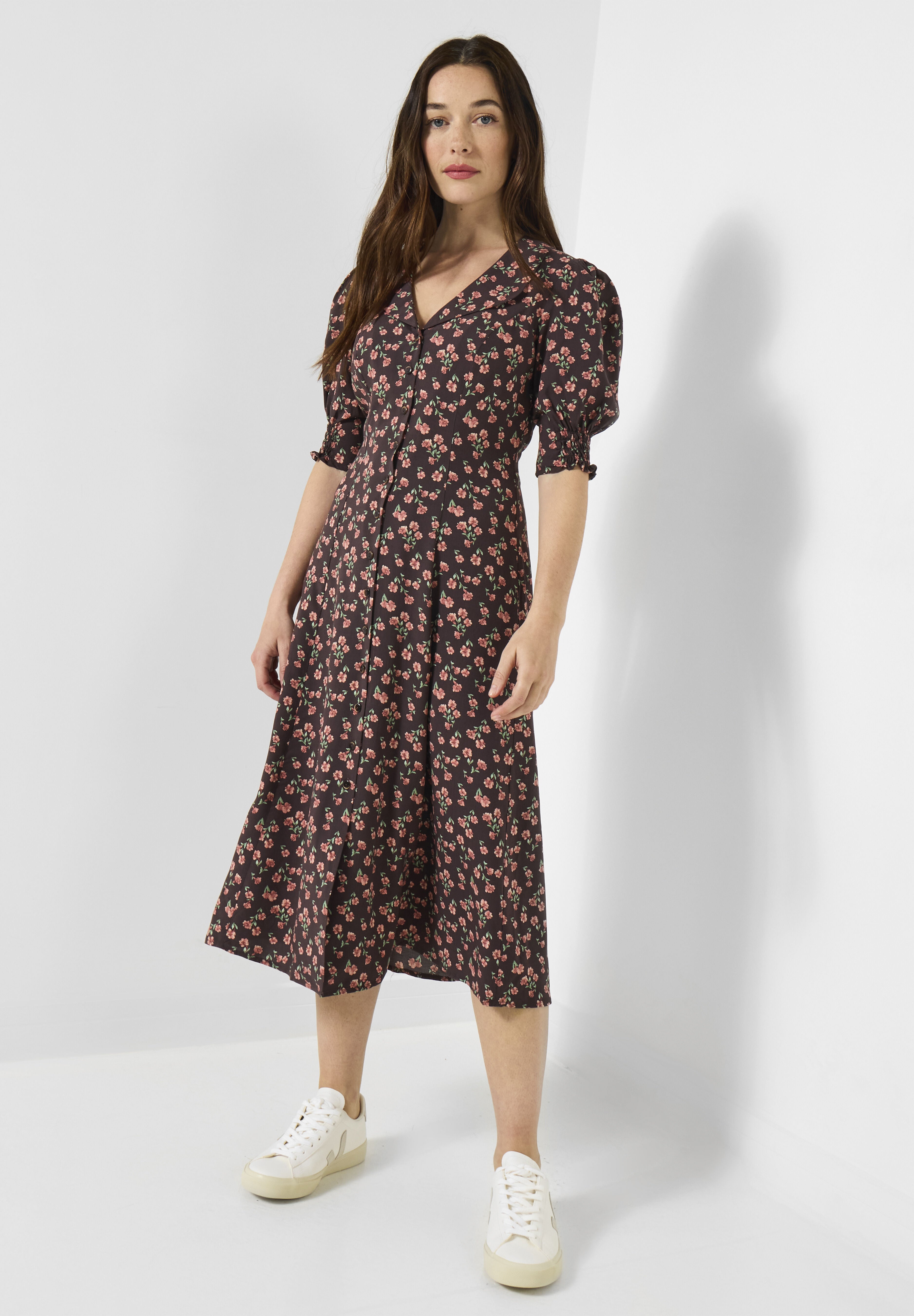 Puff Sleeve Midi Dress, ESPRESSO DITSY FLORAL, alternate image number 4