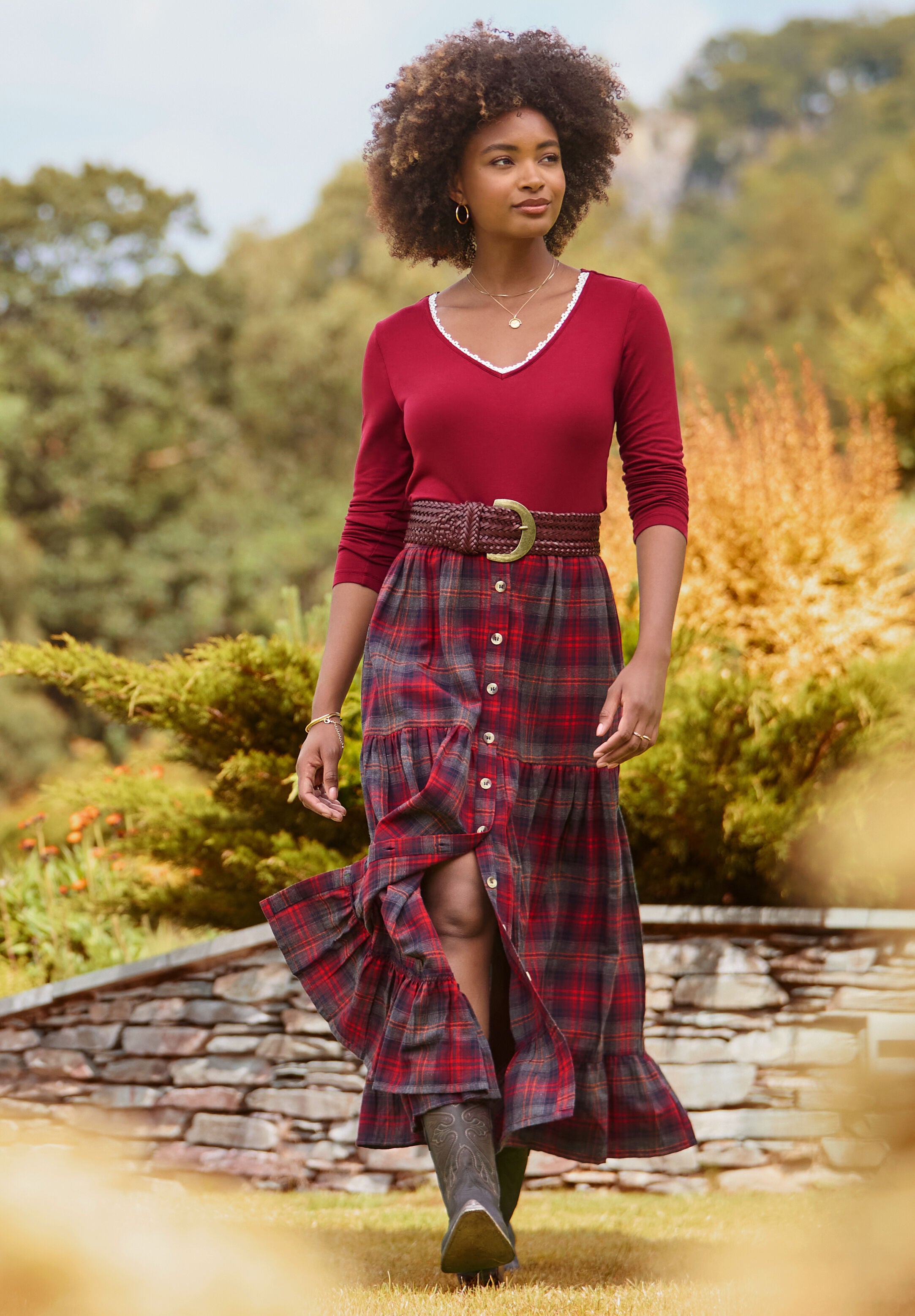 Flannel Maxi Skirt, RED MULTI TARTAN, alternate image number 5