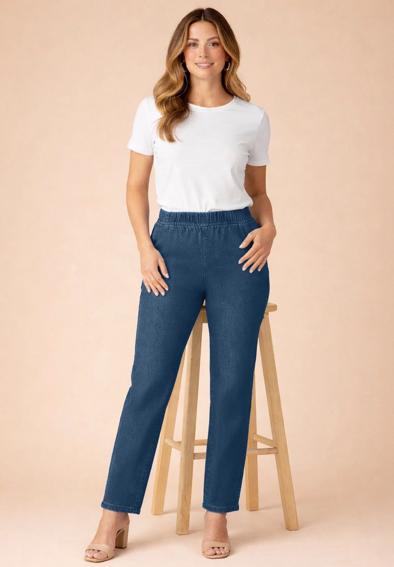 Plus Size Comfort Stretch Straight Leg Jean, MEDIUM STONEWASH SANDED, hi-res image number 0