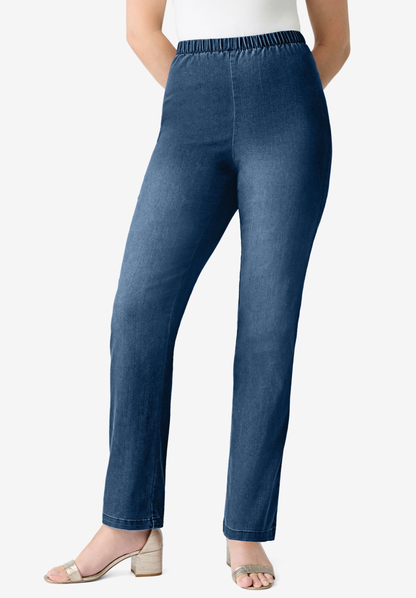 Plus Size Comfort Stretch Straight Leg Jean, MEDIUM STONEWASH SANDED, alternate image number 5