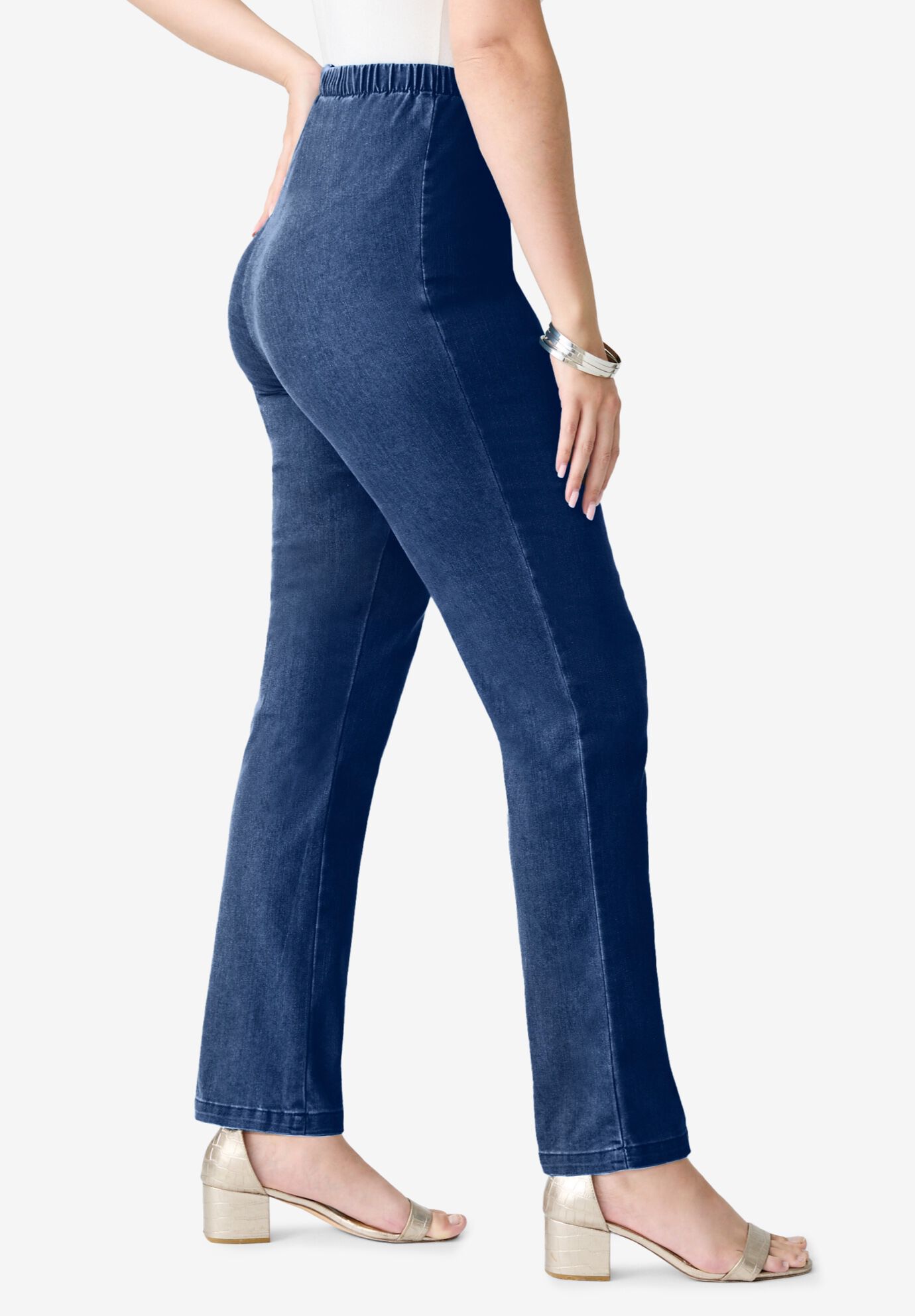 Plus Size Comfort Stretch Straight Leg Jean, MEDIUM STONEWASH SANDED, alternate image number 4