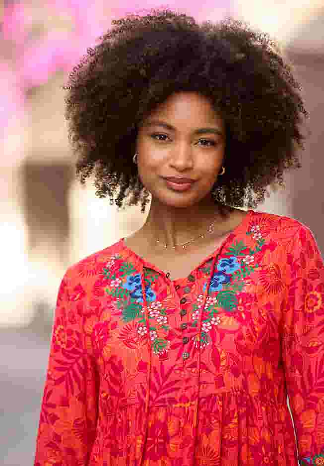 Boho Embroidered Crinkle Tunic image number 2