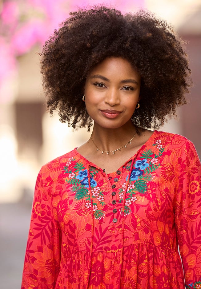 Boho Embroidered Crinkle Tunic image number 2