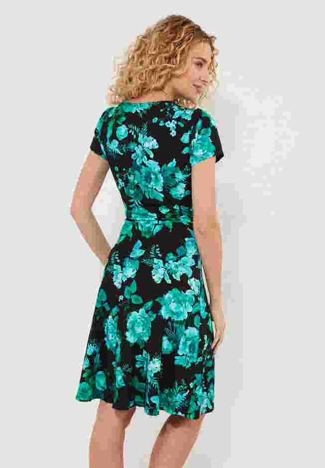 Stretch Knit Faux Wrap Dress image number 1