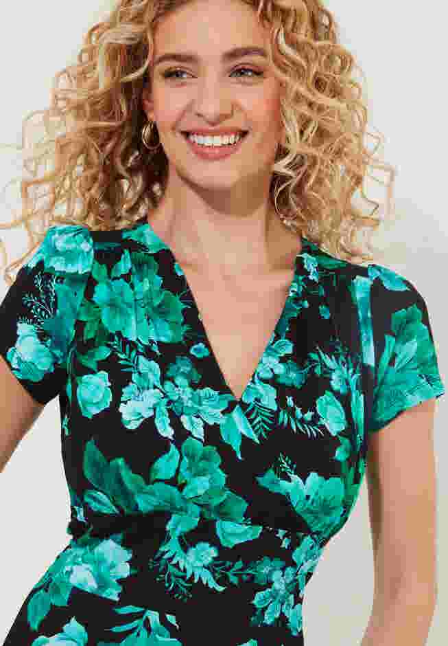 Stretch Knit Faux Wrap Dress image number 4