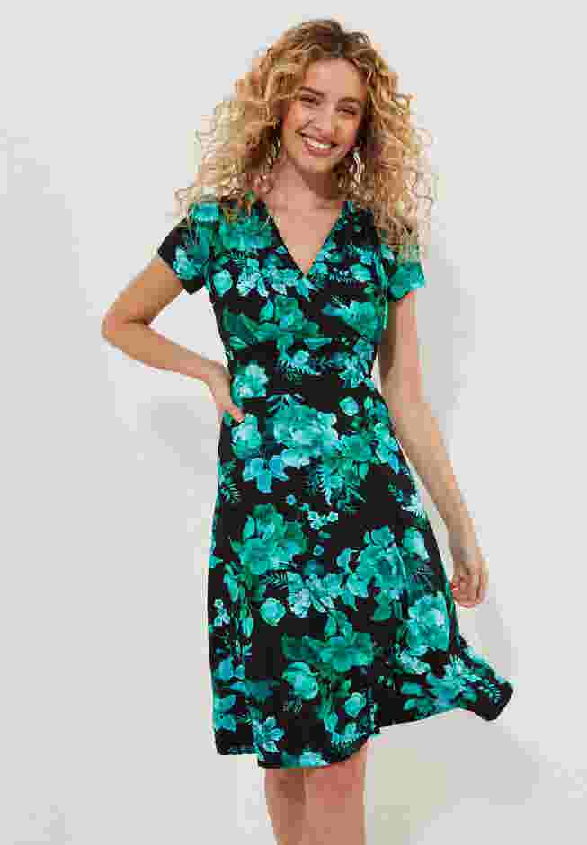 Stretch Knit Faux Wrap Dress image number 5