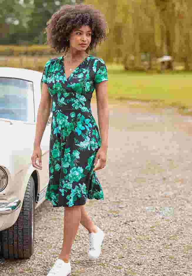 Stretch Knit Faux Wrap Dress image number 0