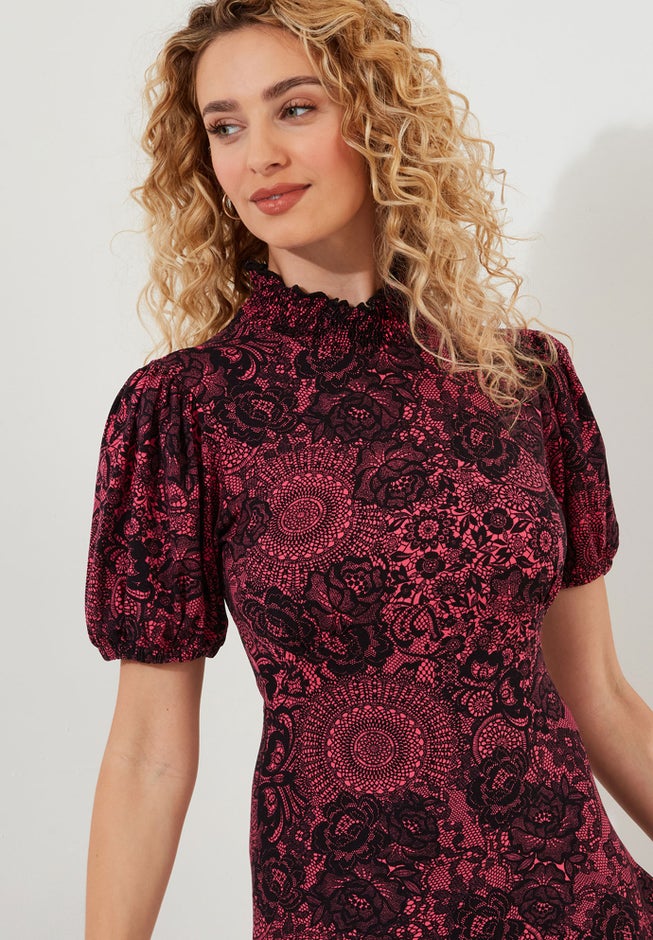 Stretch Knit Mockneck Midi Dress image number 3