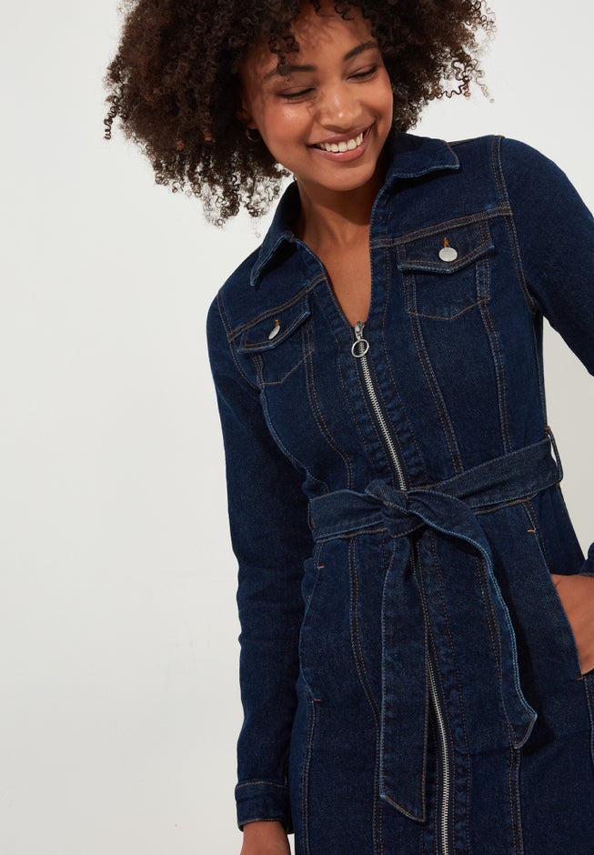 Belted Stretch Denim Dress image number 1