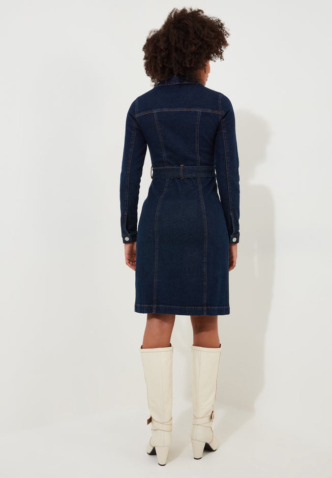 Belted Stretch Denim Dress image number 3