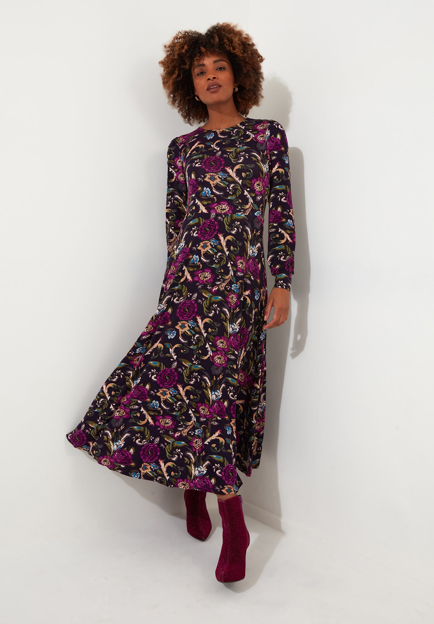 Stretch Knit A-line Midi Dress image number 0