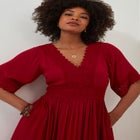 Crochet Trim Boho Midi Dress image number null