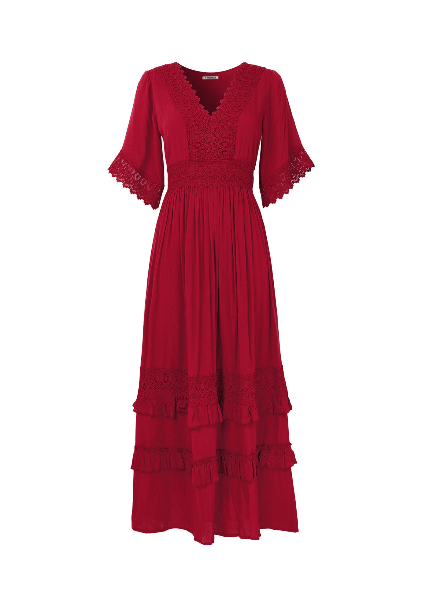 Crochet Trim Boho Midi Dress image number 4