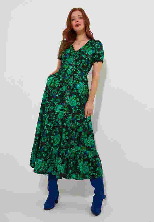 V-Neck Tiered Midi Dress image number 2