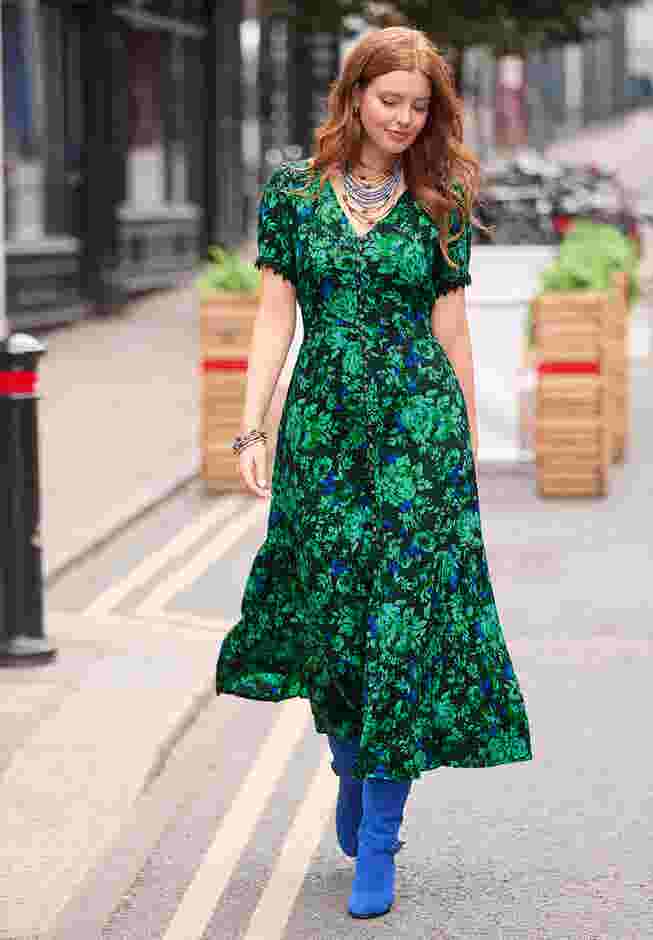 V-Neck Tiered Midi Dress image number 0